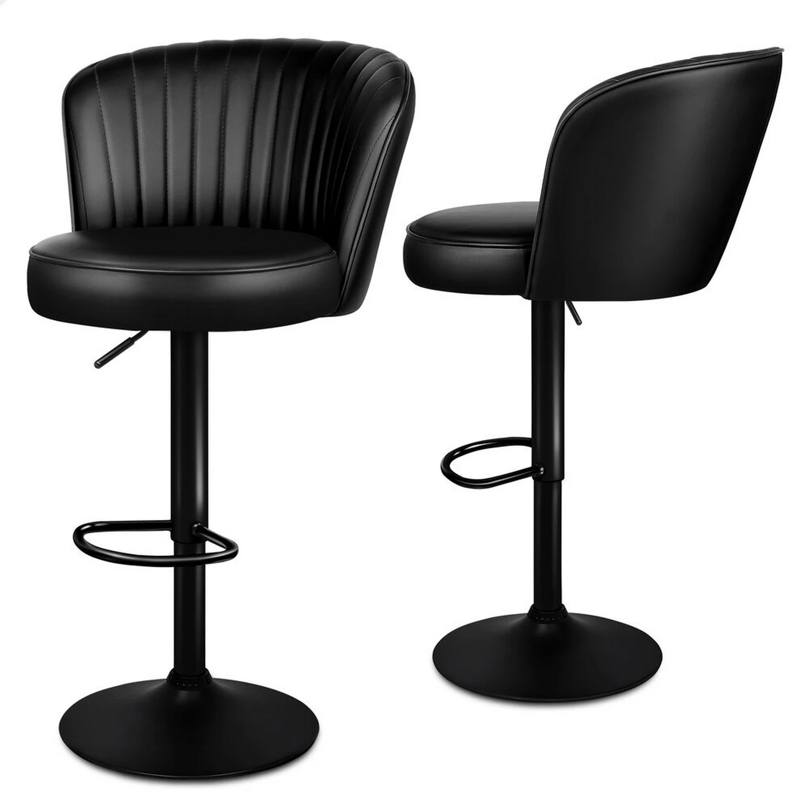 1 Alfordson 2x Bar Stools Gas Lift Leather Bar Chairs Kitchen Swivel - Black, 1 of 10