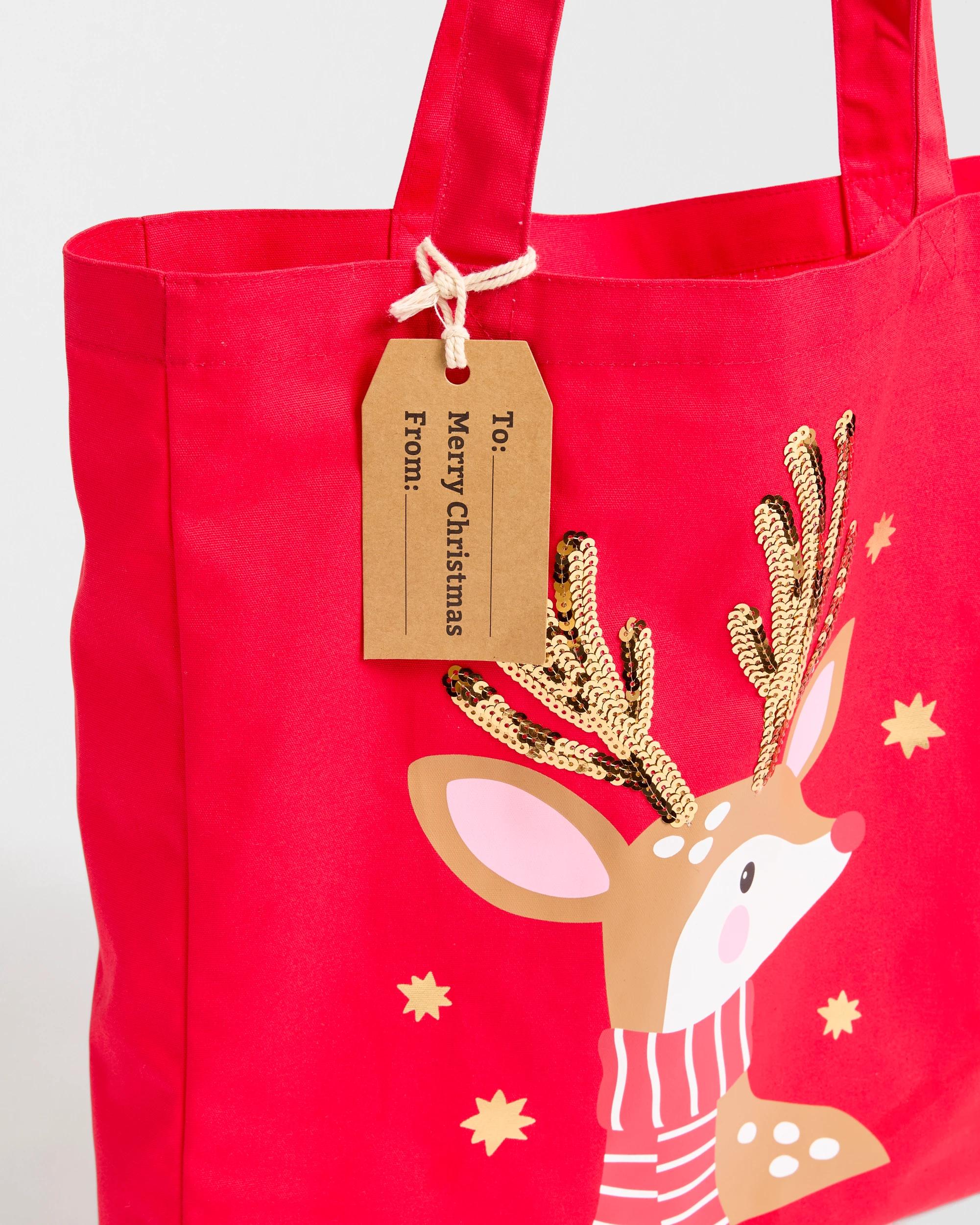 1 Target Woman Cotton Reindeer Christmas Tote Bag RED, 1 of 2