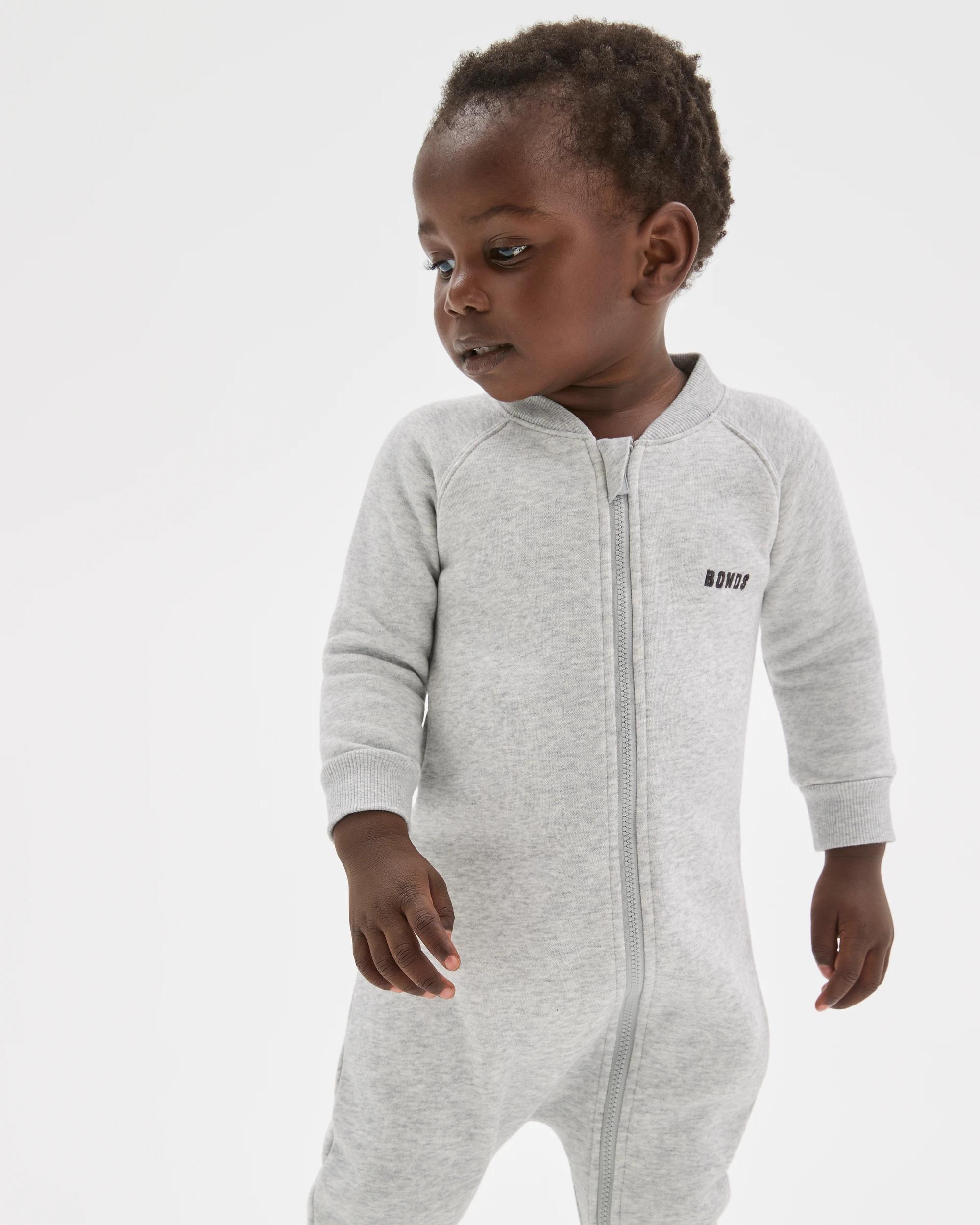 3 Bonds Baby Everyday Fleece Zip Coverall NEW GREY MARLE, 3 of 5