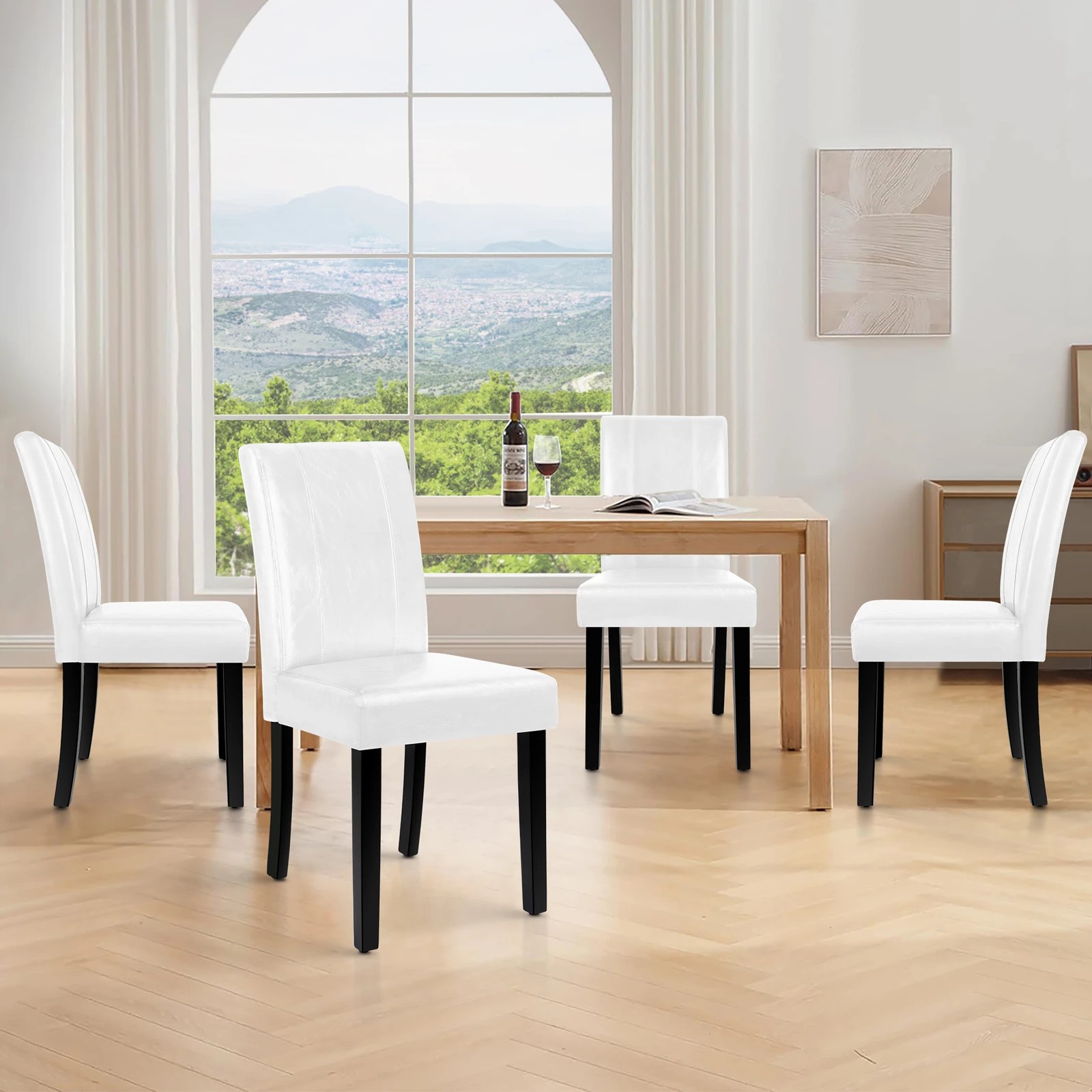 9 Alfordson 4x Dining Chairs Cafe Kitchen High-Back Chair Glossy PU Leather - White, 9 of 10