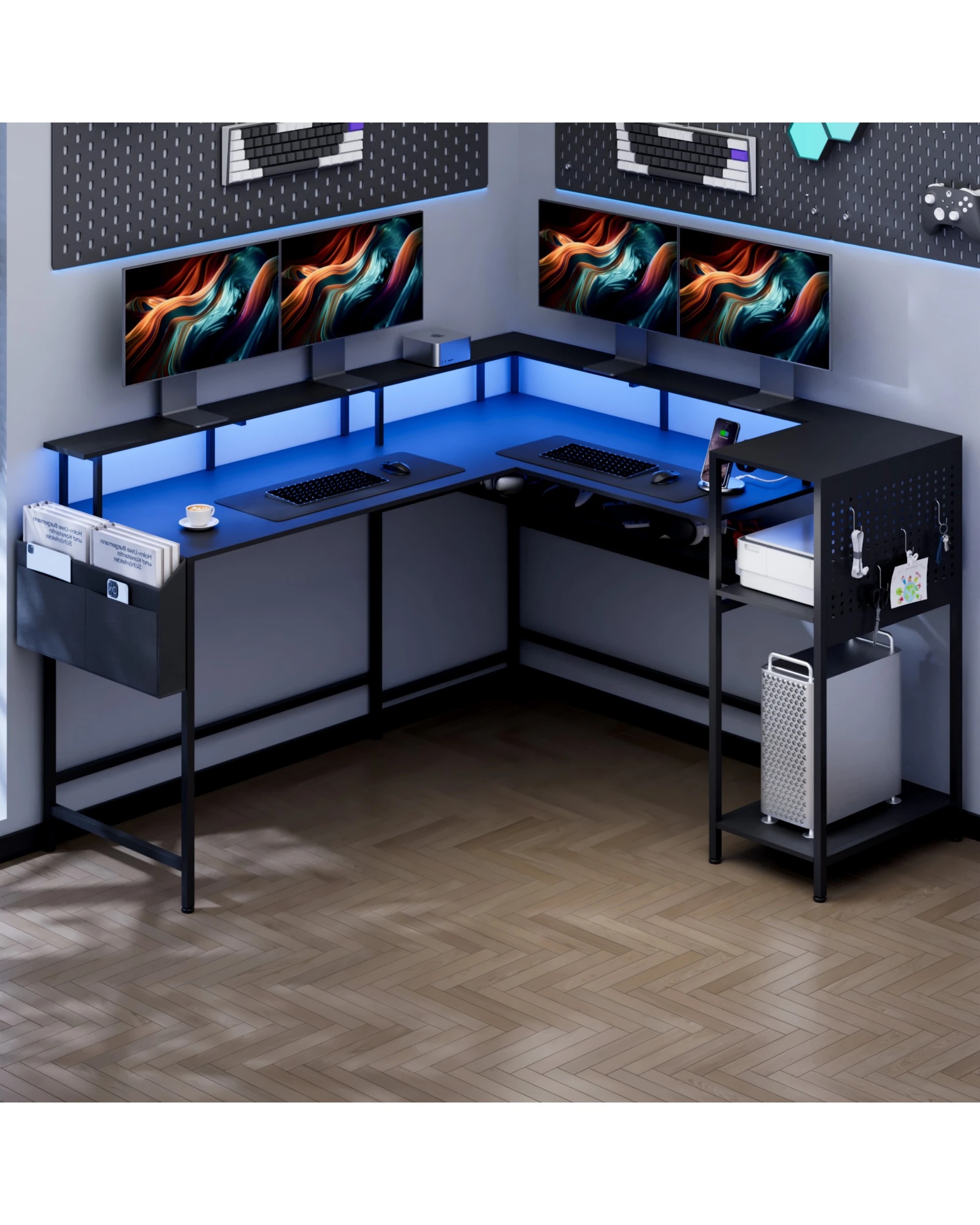 3 Advwin 150cm Convertible Gaming Computer Desk w/ LED Lights & Power Outlets  - Black, 3 of 10