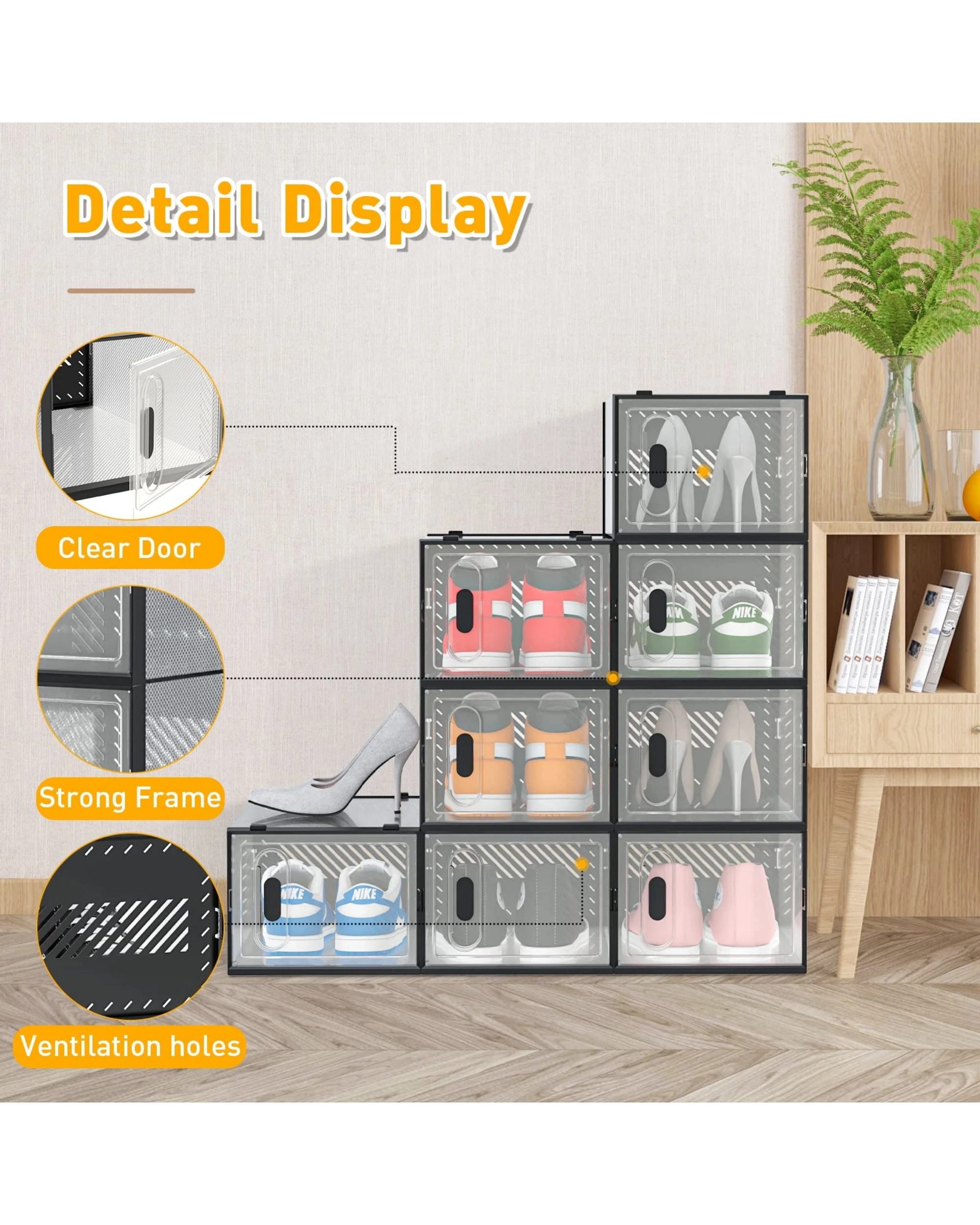 5 Advwin 12Pcs Clear Shoe Storage Case Display Box Stackable Sneaker Rack Black, 5 of 8