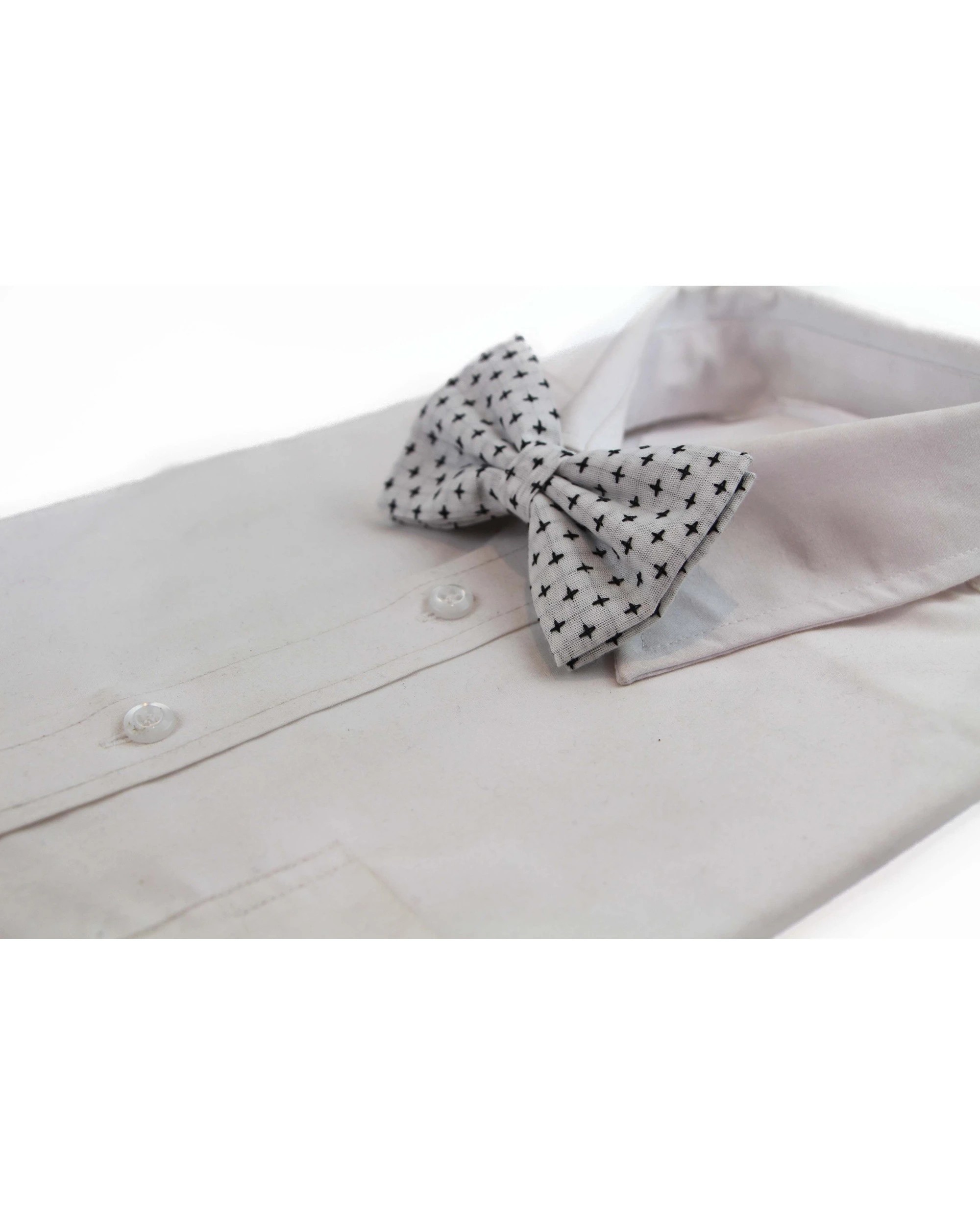 1 Zasel Mens White With Black Star Patterned Cotton Bow Tie - Multi, 1 of 4