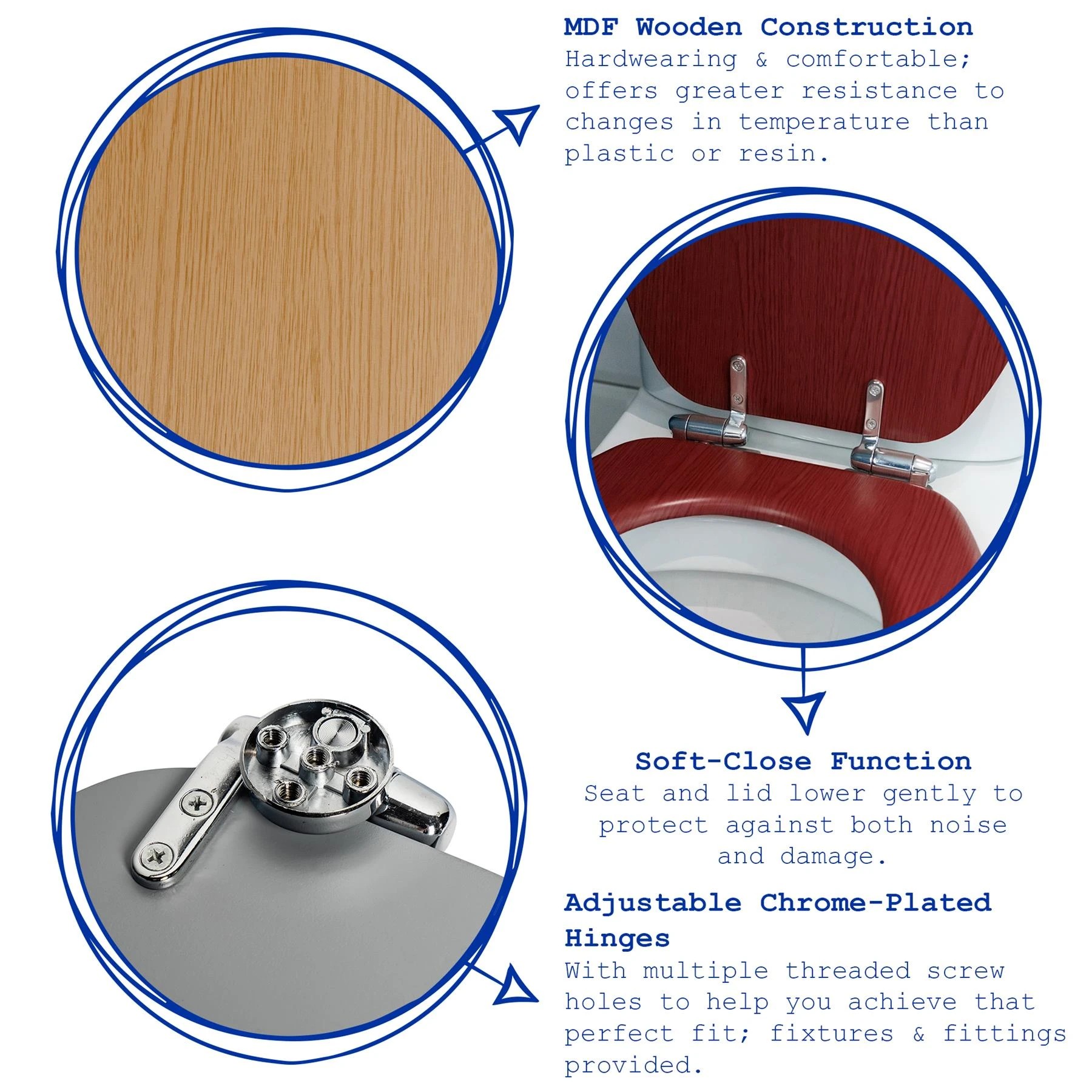 2 Harbour Housewares Soft Close Wooden Toilet Seat - Beige, 2 of 7
