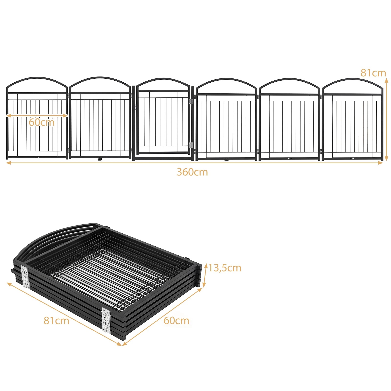2 Costway 6 Panels Foldable Pet Gate Metal Dog Fence w/Door 360 x 81cm - Black, 2 of 7