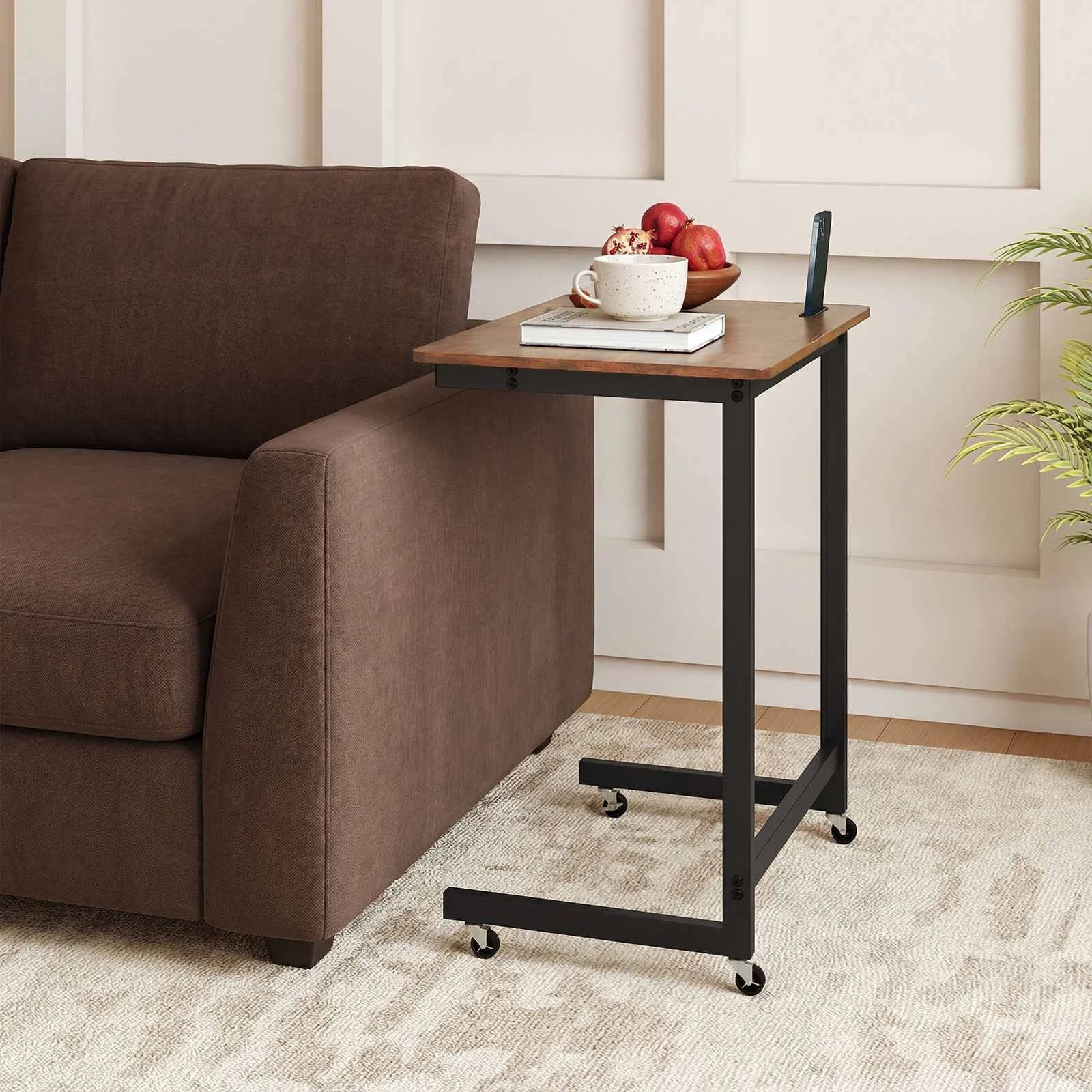3 Costway C-shaped End Table Mobile Bedside Table Space-saving 60cm, 3 of 4