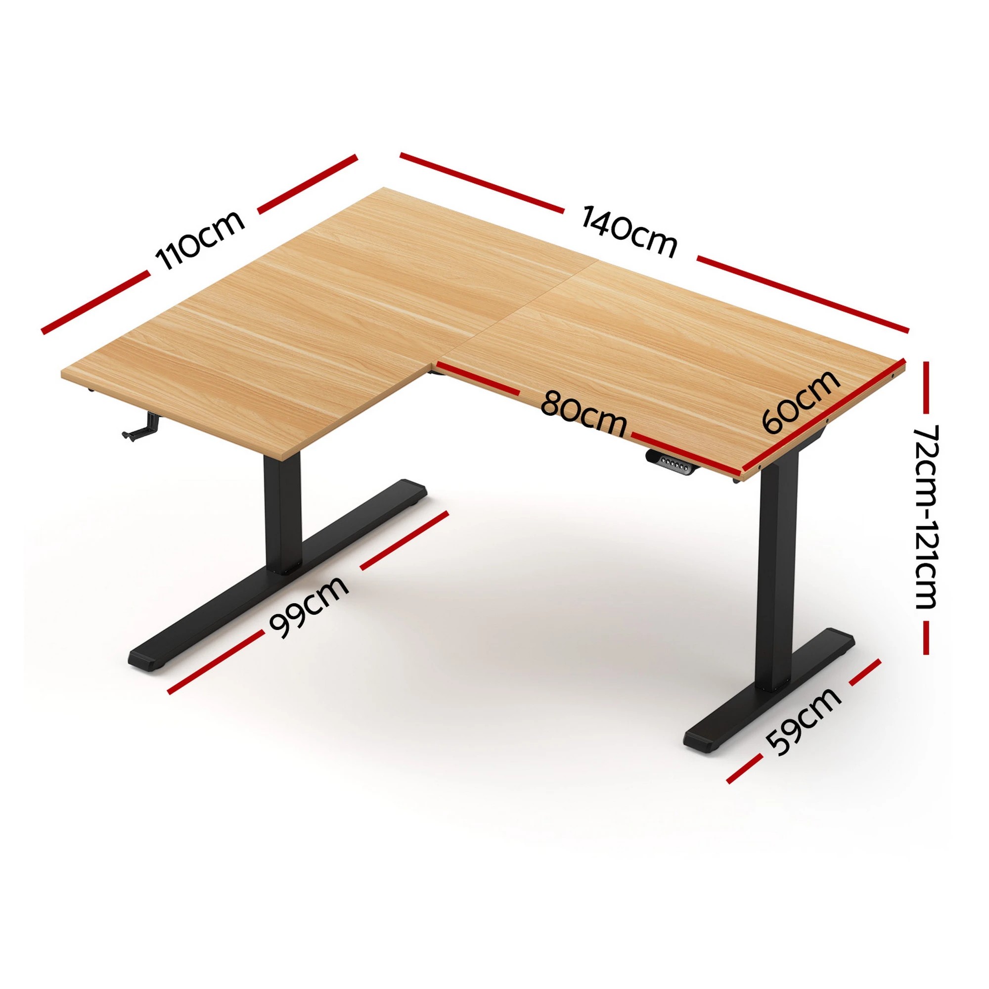 2 Artiss L-Shape Electric Standing Desk Sit Stand Up Height Adjustable Motorised - Brown, 2 of 9