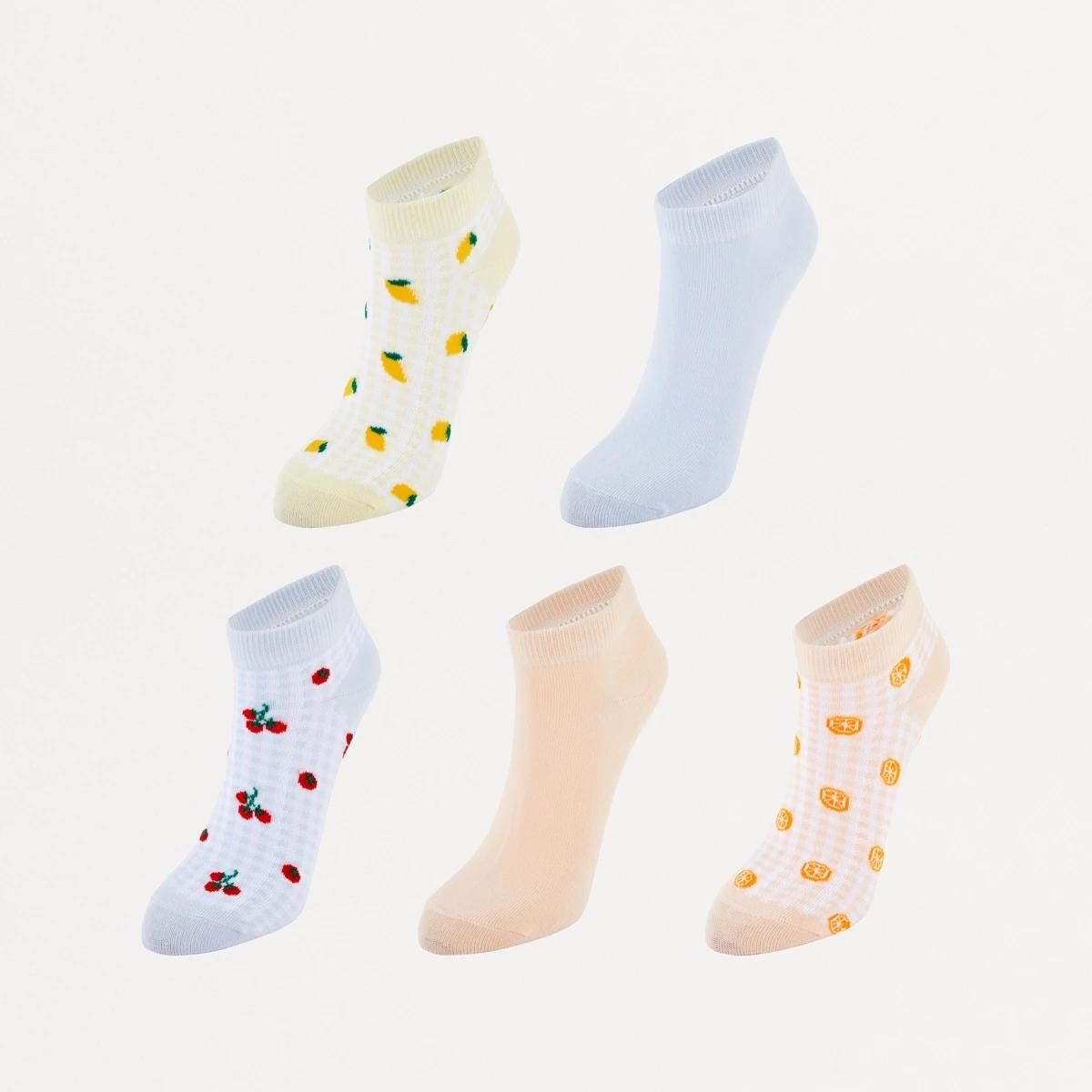 1 5 Pack Fashion Low Cut Socks FRUIT CHECK MULTI PACK, 1 of 3