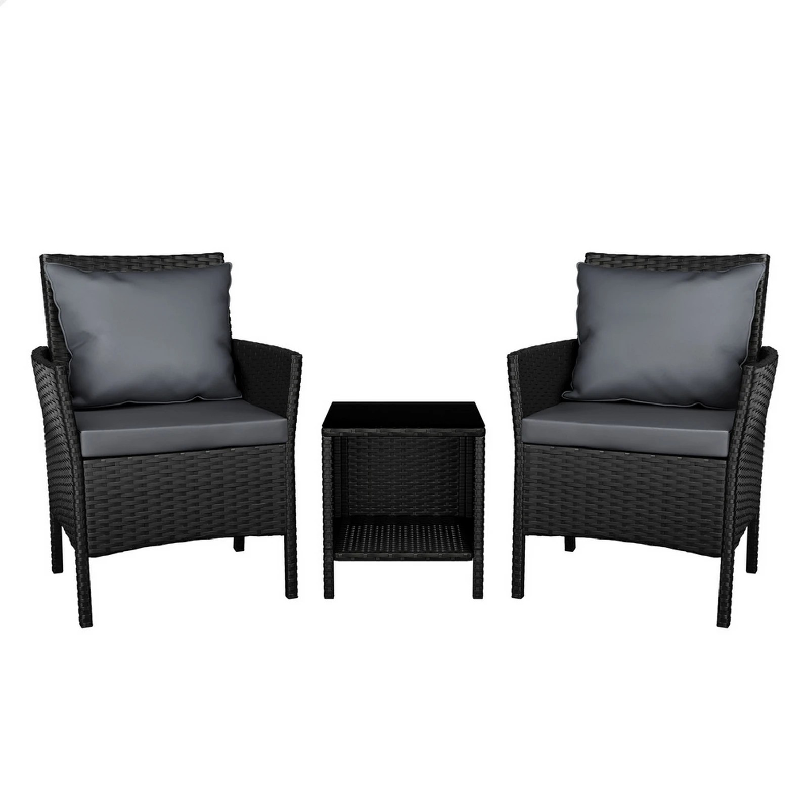 1 Alfordson Outdoor Furniture 3PCS Wicker Bistro Set Patio Chairs Table - Black, 1 of 9