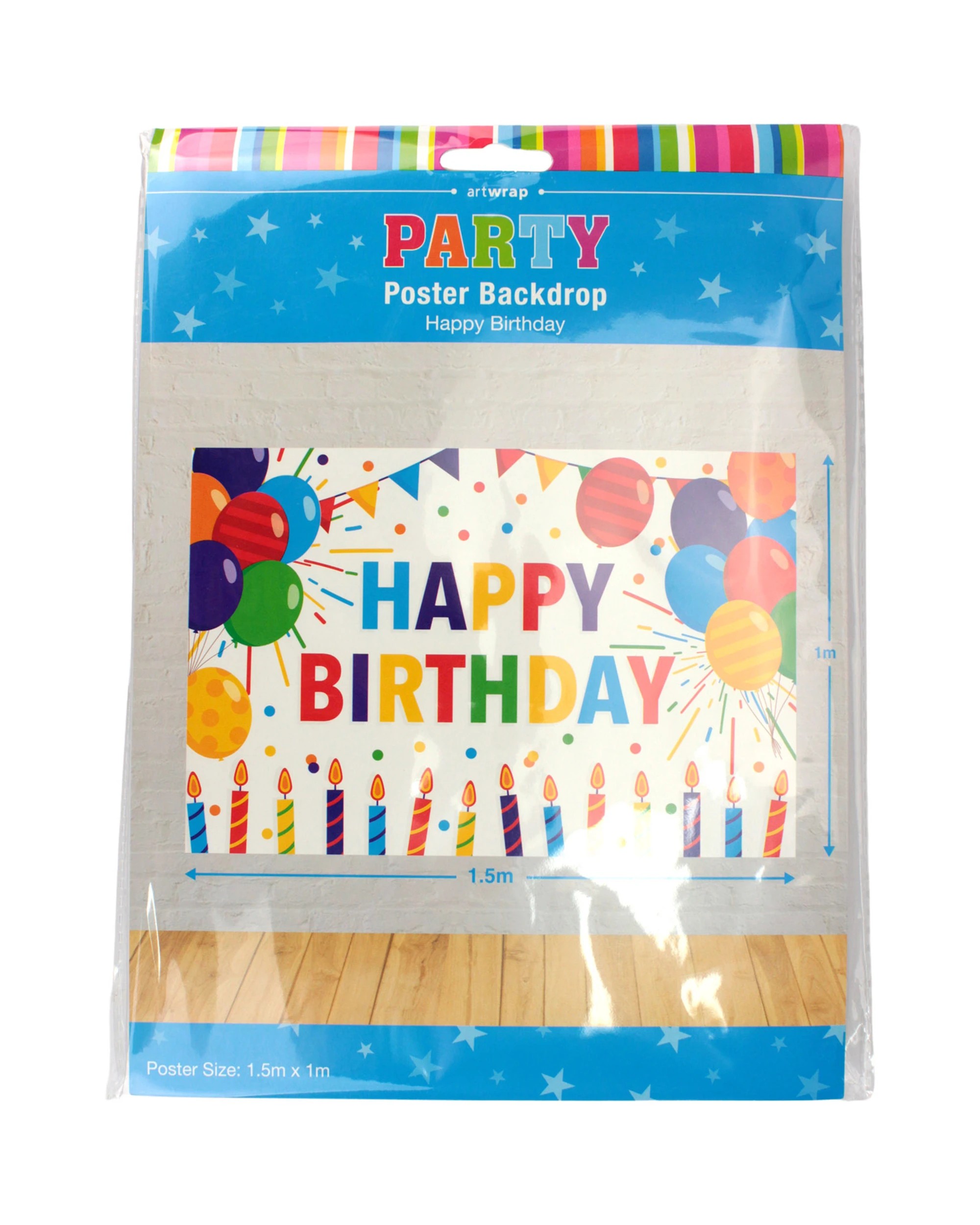 3 Artwrap Happy Birthday Scene Setter Backdrop - Blue, 3 of 4
