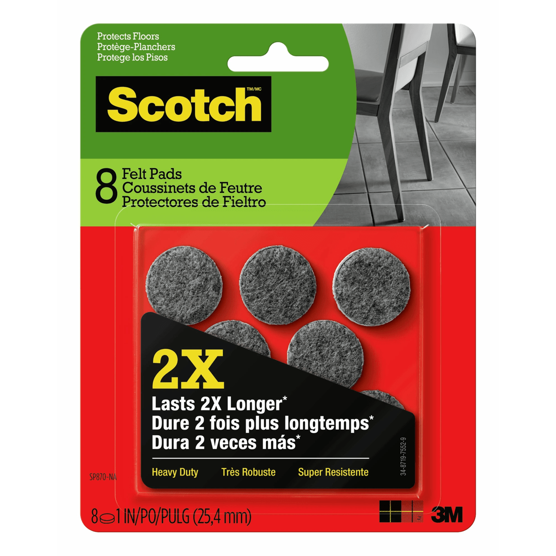 1 8 Pack 2.5cm 3M Scotch Heavy Duty Felt Pads, 1 of 5