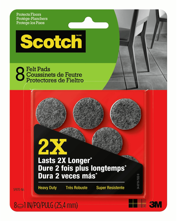 8 Pack 2.5cm 3M Scotch Heavy Duty Felt Pads