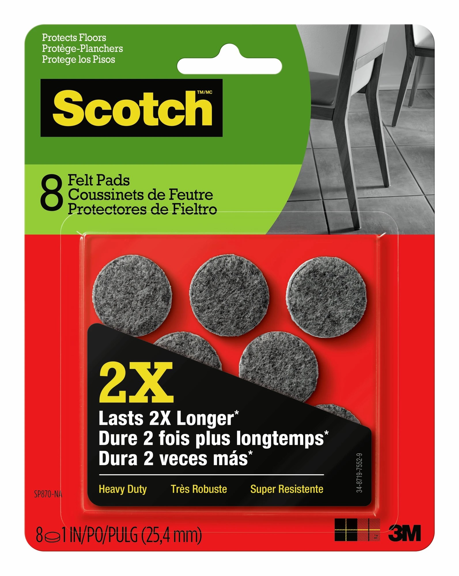 1 8 Pack 2.5cm 3M Scotch Heavy Duty Felt Pads, 1 of 5