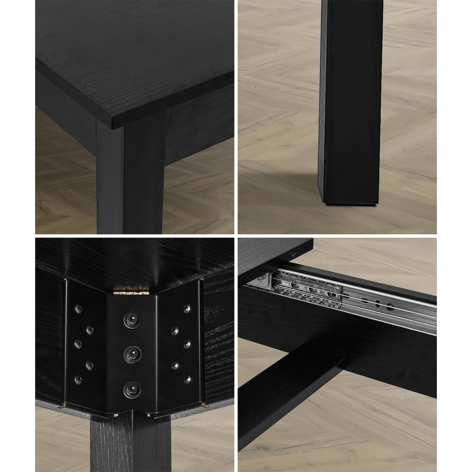 4 Oikiture 160cm Extendable Dining Table Wooden Rectangular Kitchen Table
 - Black, 4 of 7