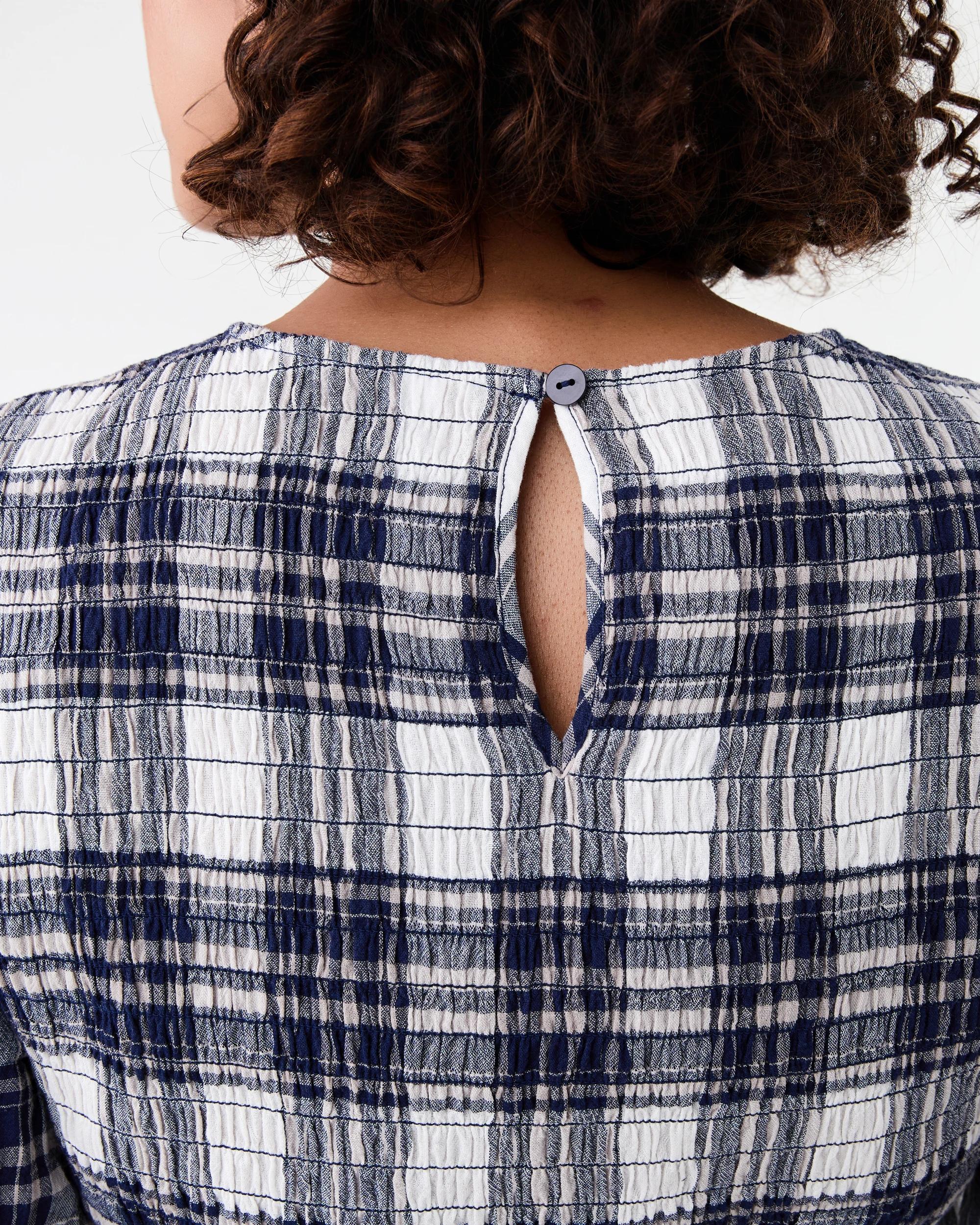 5 Long Sleeve Shirred Mini Dress Check Nvy, 5 of 9