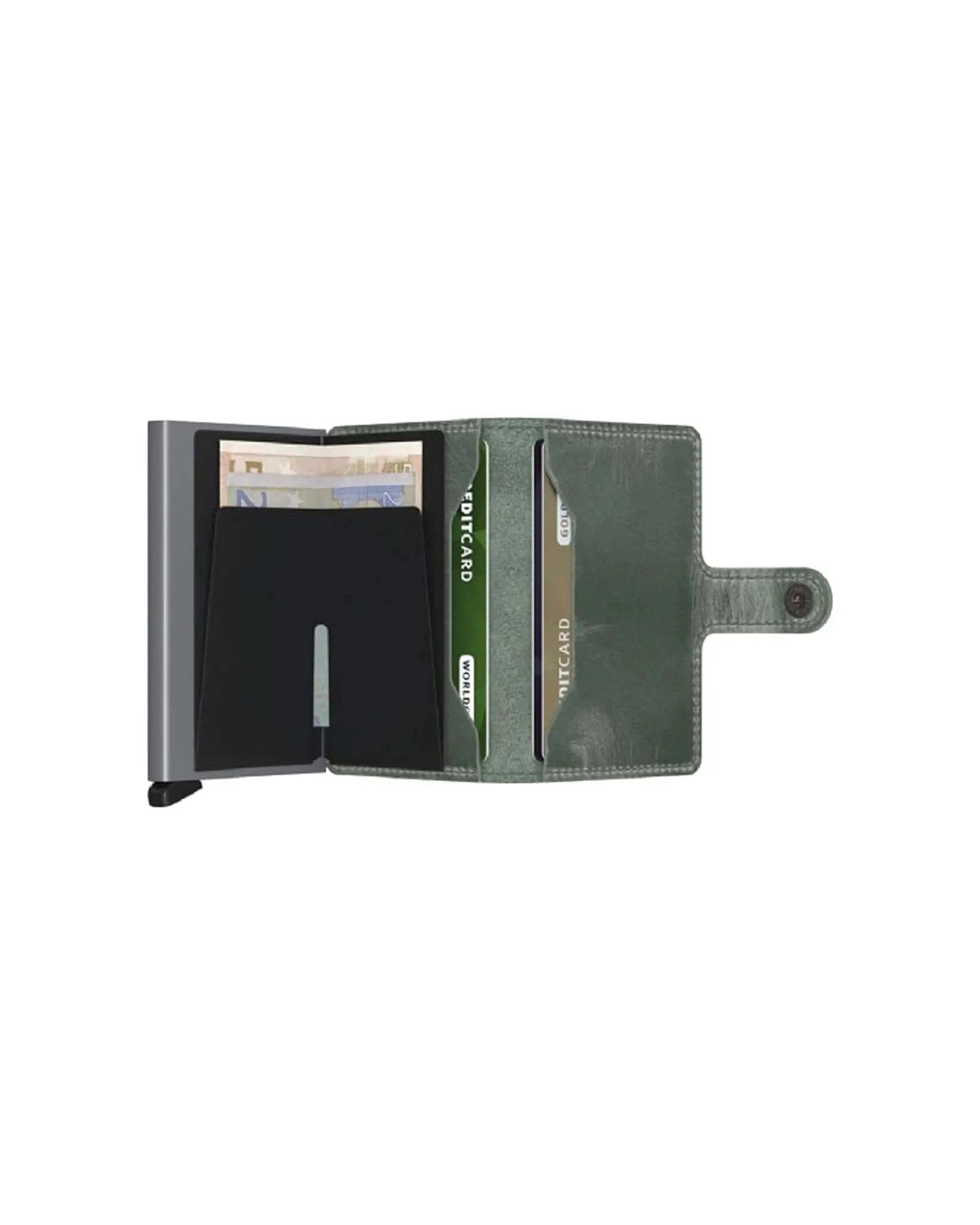 4 Secrid Miniwallet Compact RFID Wallet Clip Closure Aluminium Leather Secure Vintage Sage - Green, 4 of 5