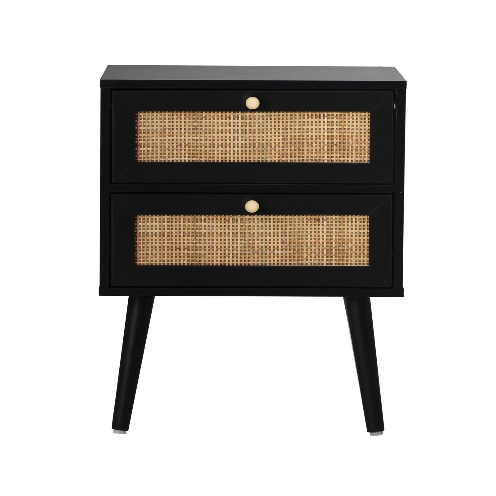 7 Oikiture 2X Bedside Table Side Table 2 Drawers Storage Cabinet Nightstand Rattan - Black, 7 of 9