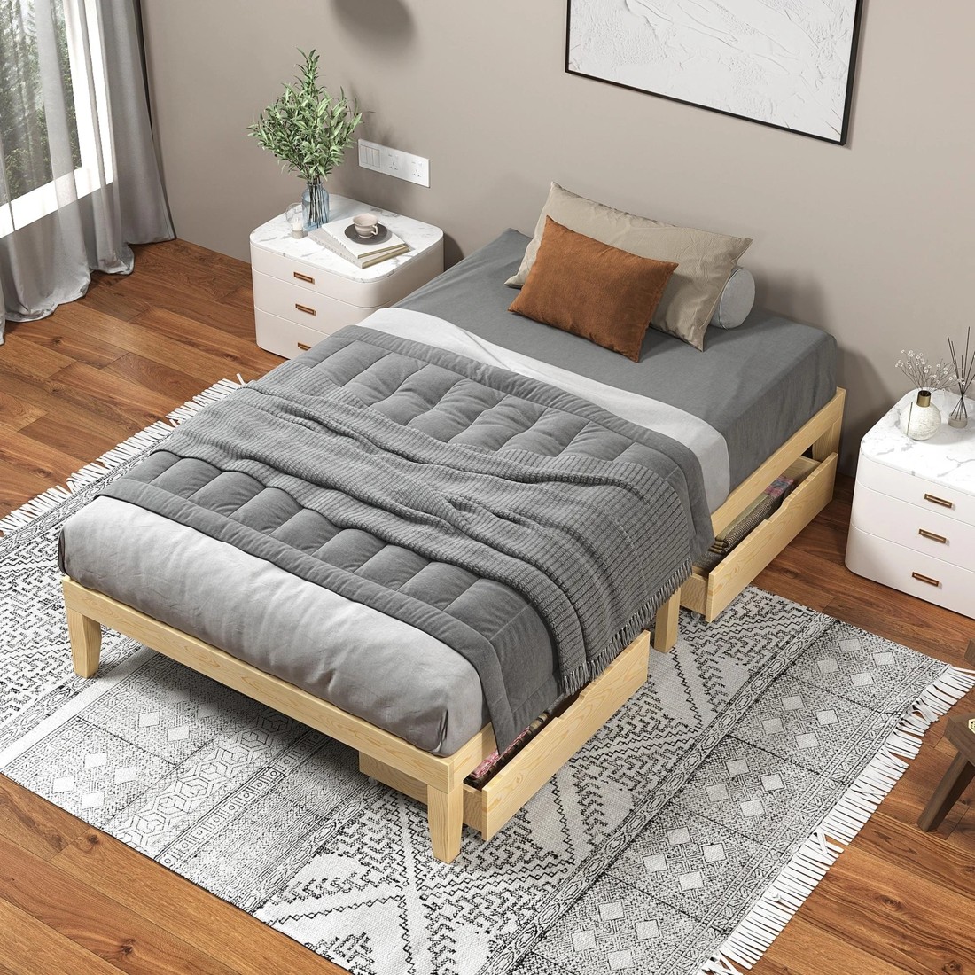 8 Alfordson Bed Frame Wooden Timber Single Size Mattress Base Platform Pramod - Natural, 8 of 10