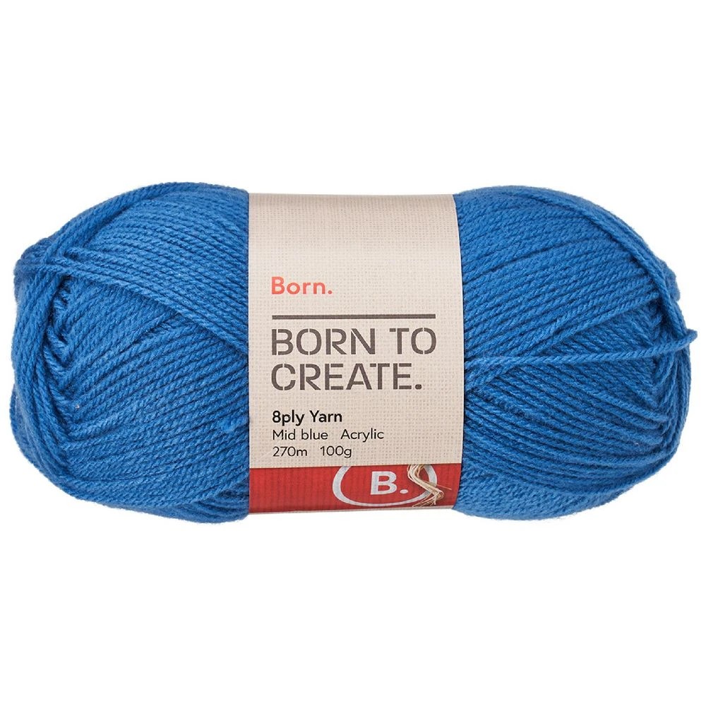 1 Born 8 Ply Yarn 100g Mid Blue, 1 of 3