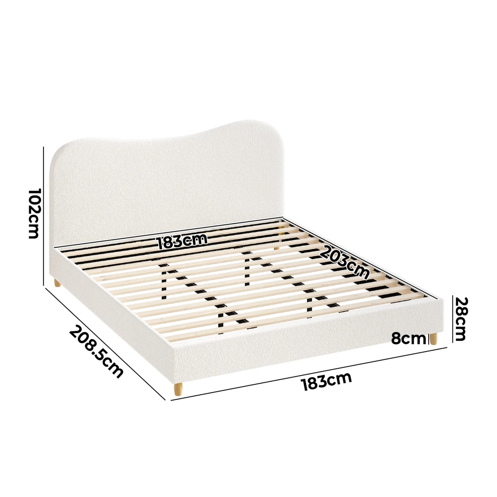 10 Oikiture King Bed Frame Boucle Cloud Shape Headboard
 - White, 10 of 10