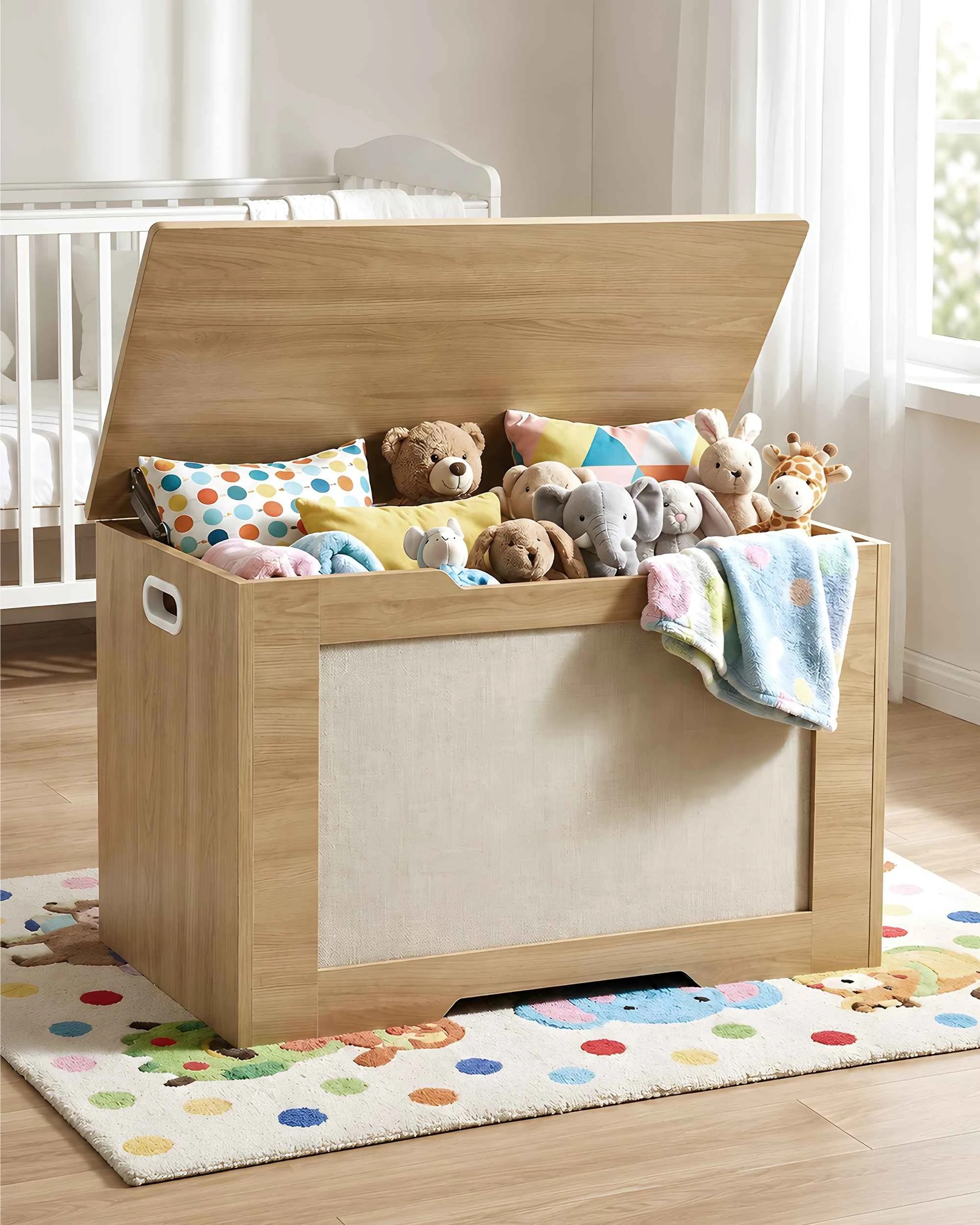 10 PlayPals 120L Kids Toy Box Storage Chest Room Container Bench - Natural, 10 of 10