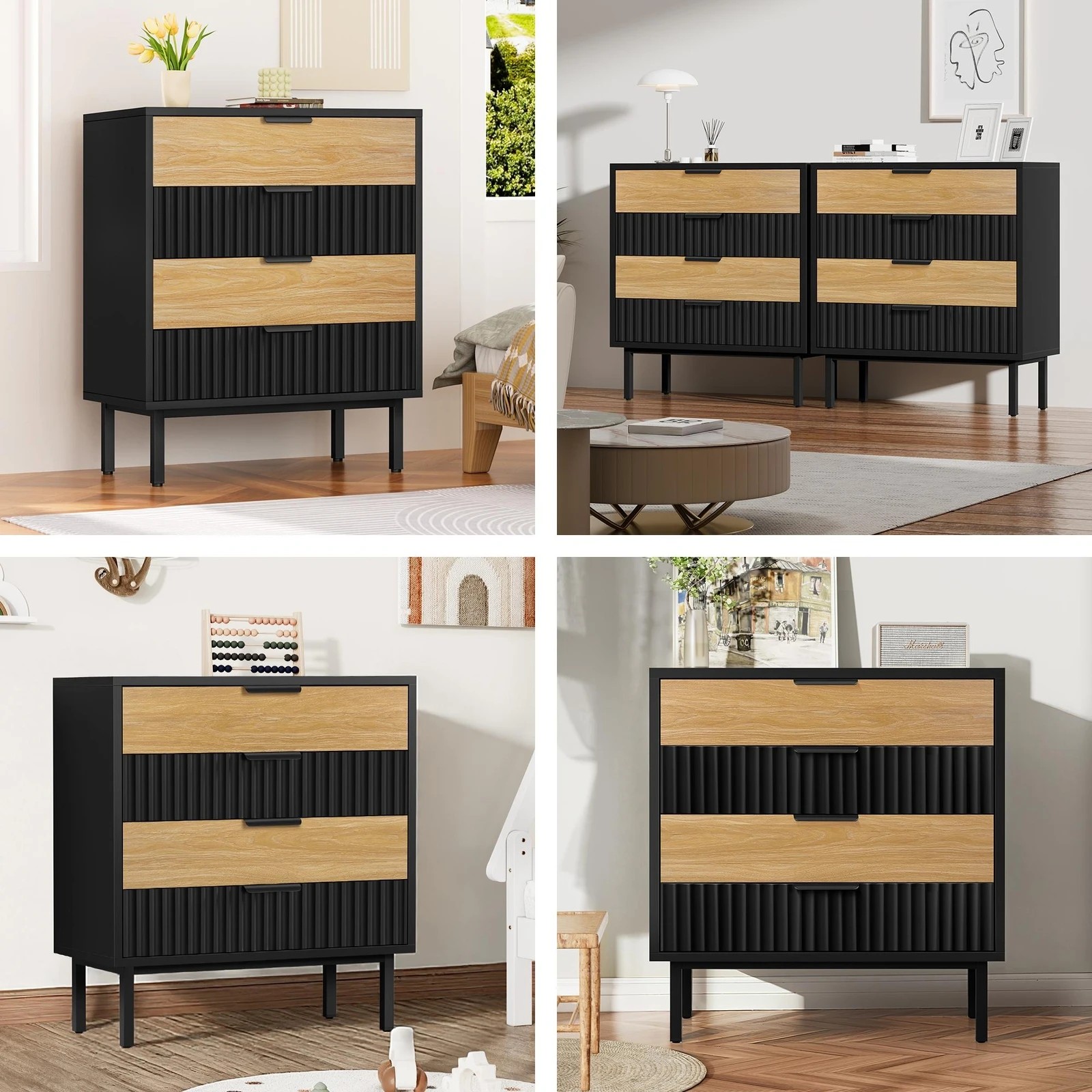 5 Alfordson 4 Chest of Drawers Bedside Table Storage Cabinet Set Dresser - Black, 5 of 10
