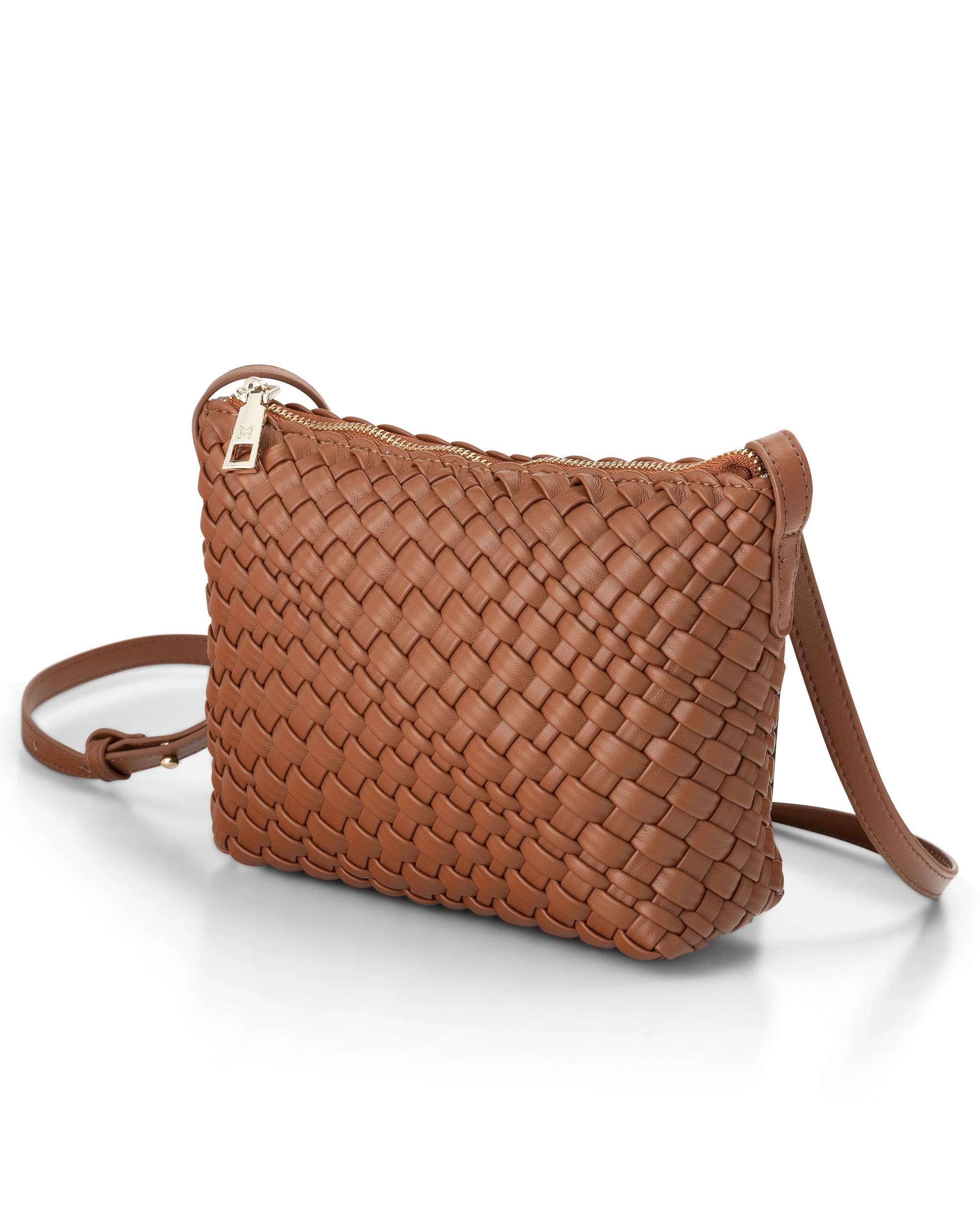 3 Madison Accessories Leah Weave Small Zip Top Crossbody Bag LT TAN, 3 of 5