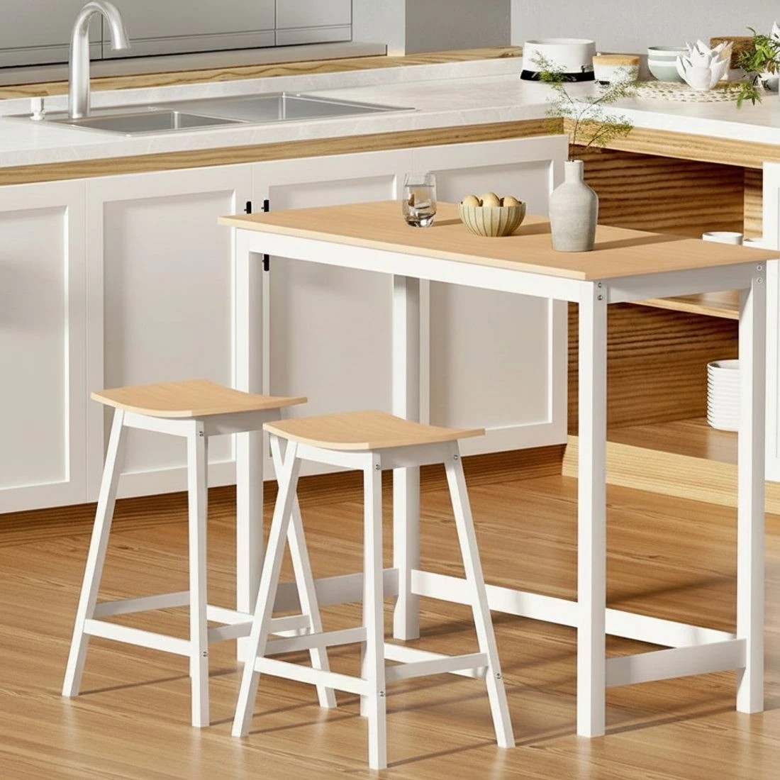 6 Artiss Ari Bar Table 108cm Rectangular Tall Pub Table Dining Bar Table Modern Wood Finish Sturdy Easy Assembly - Brown, 6 of 8