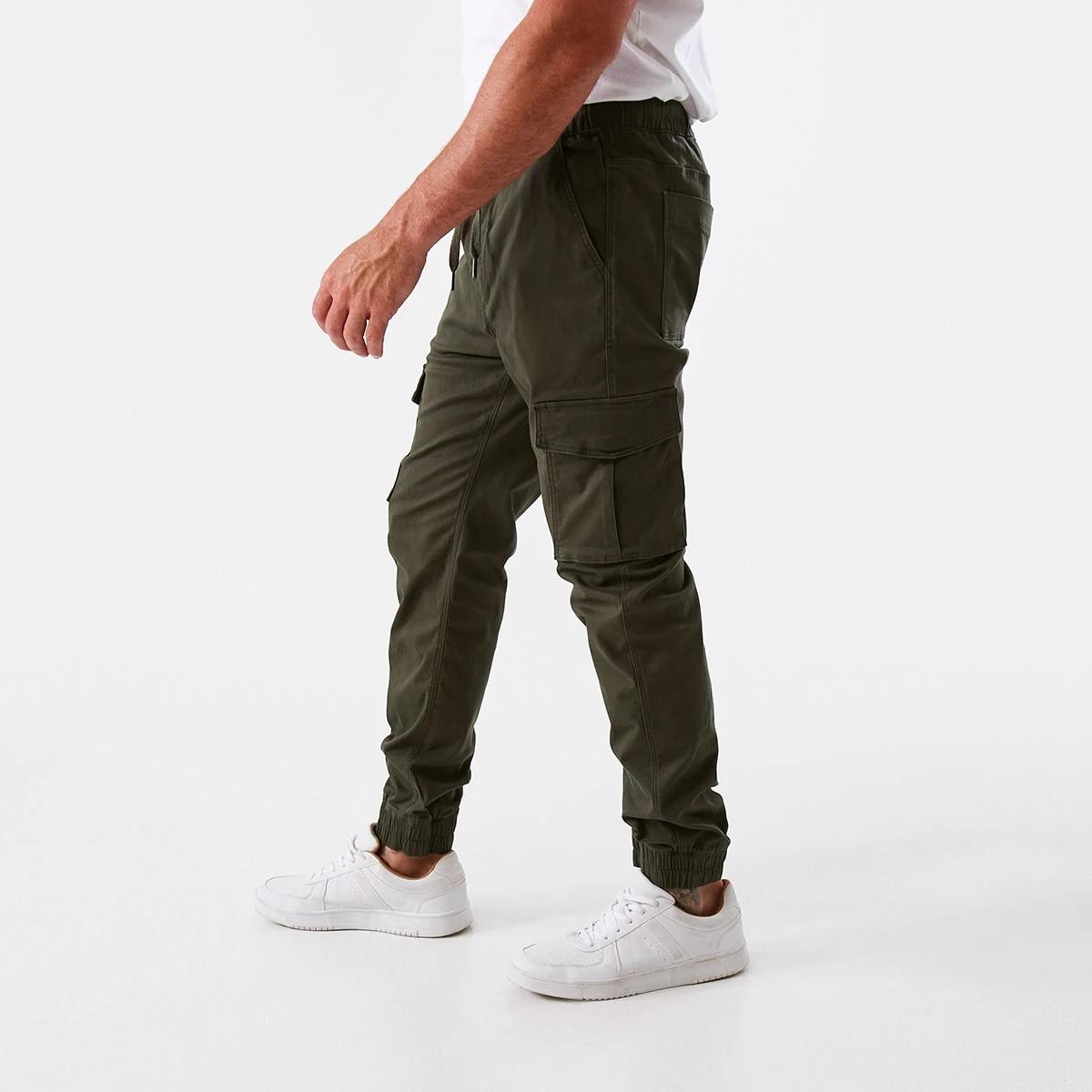 2 Elastic Waist and Cuffed Cargo Pants Grn Khaki, 2 of 6