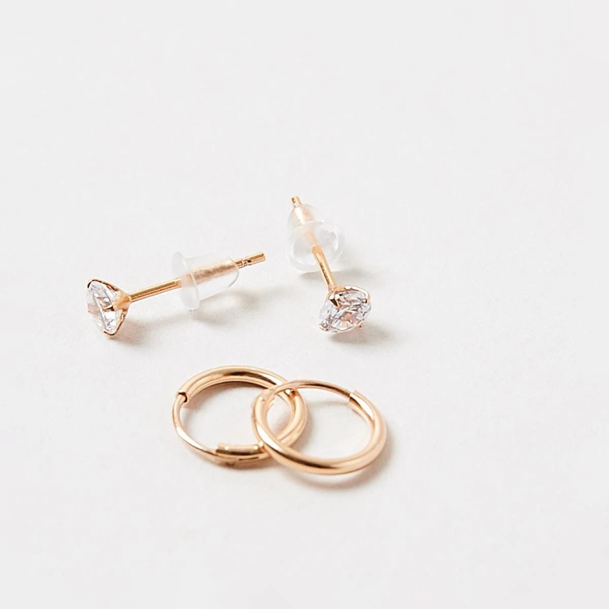 3 2 Pack Gold Plated Sterling Silver Stud and Hoop Earrings Gold, 3 of 6