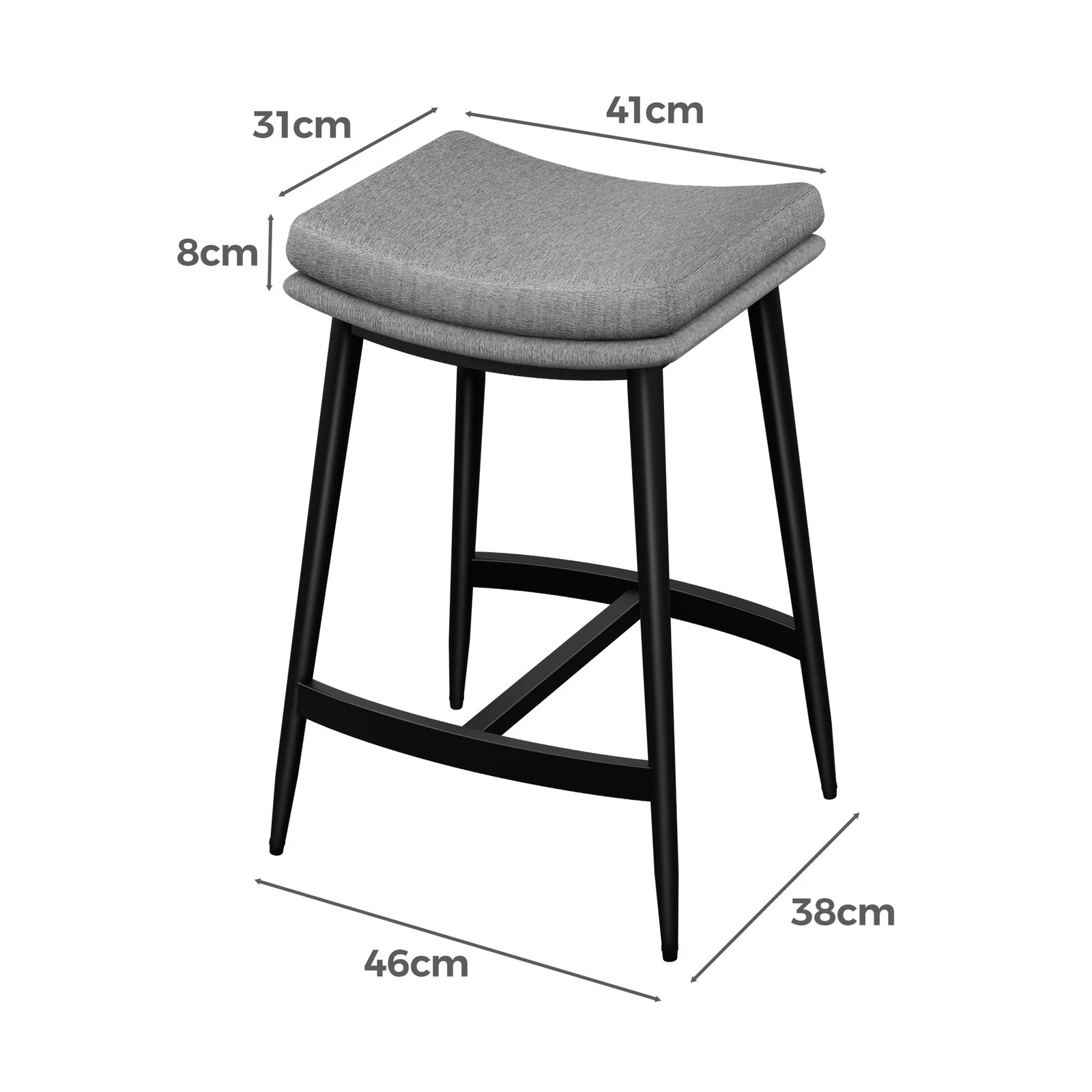 4 Alfordson 2x Bar Stools Saddle Seat Fabric - Grey, 4 of 9