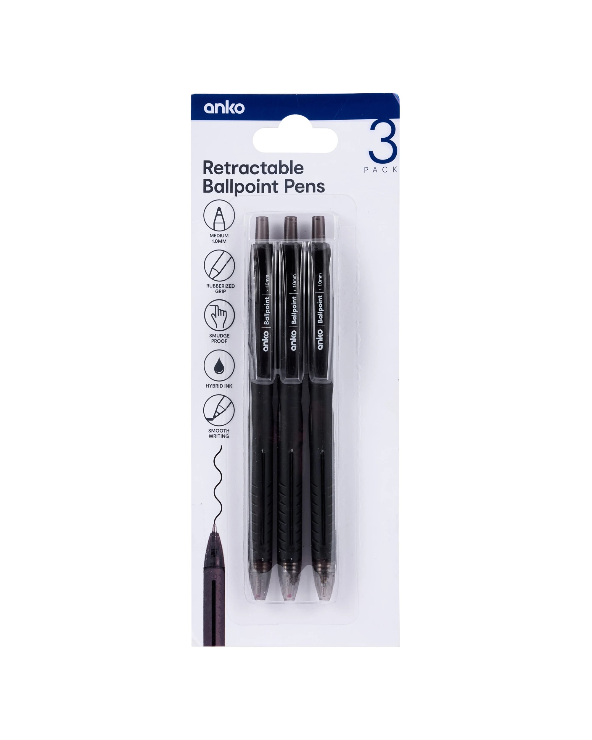 1 3 Pack Retractable Ballpoint Pens - Black, 1 of 5