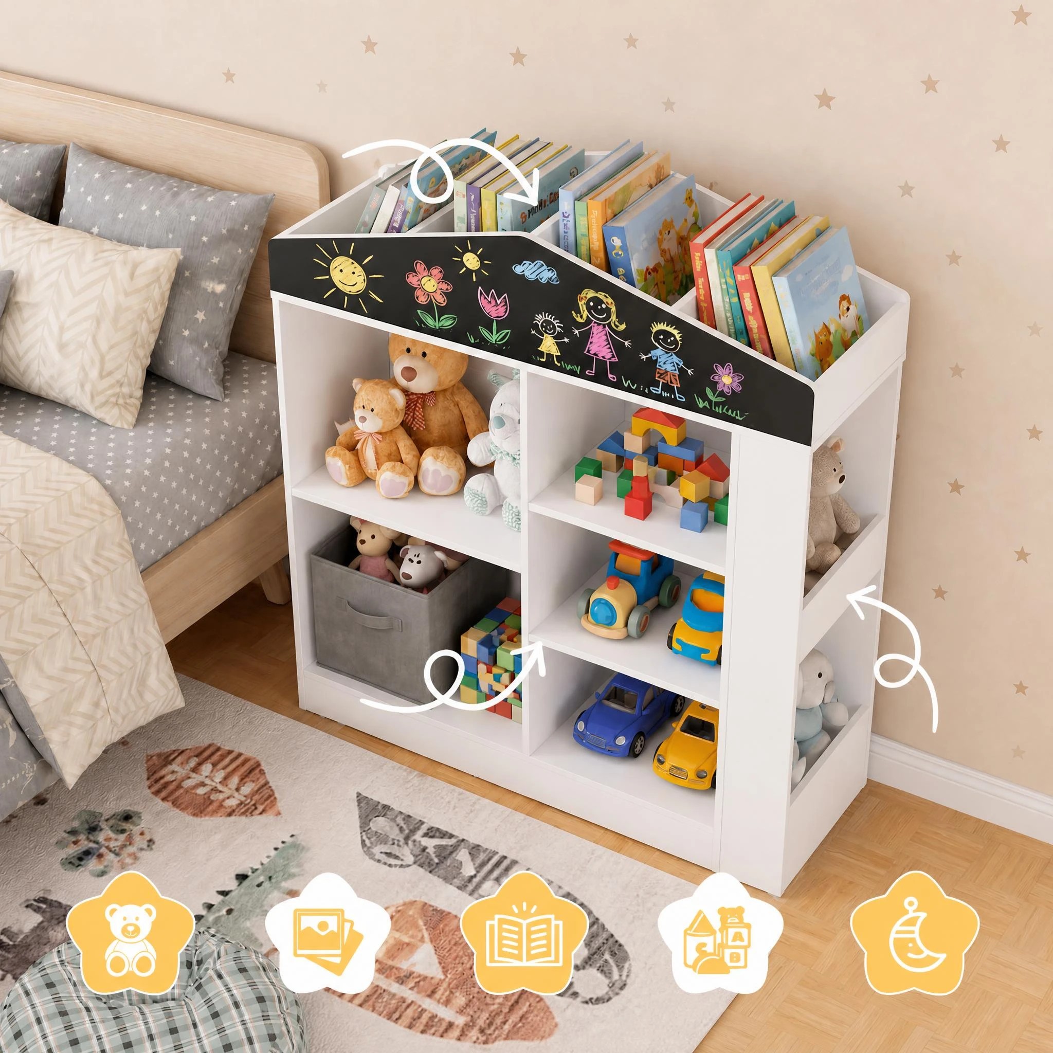 4 Costway Toy Storage Organizer Cabinet Box House Shape Bookcase Wooden Bookshelf - White, 4 of 7