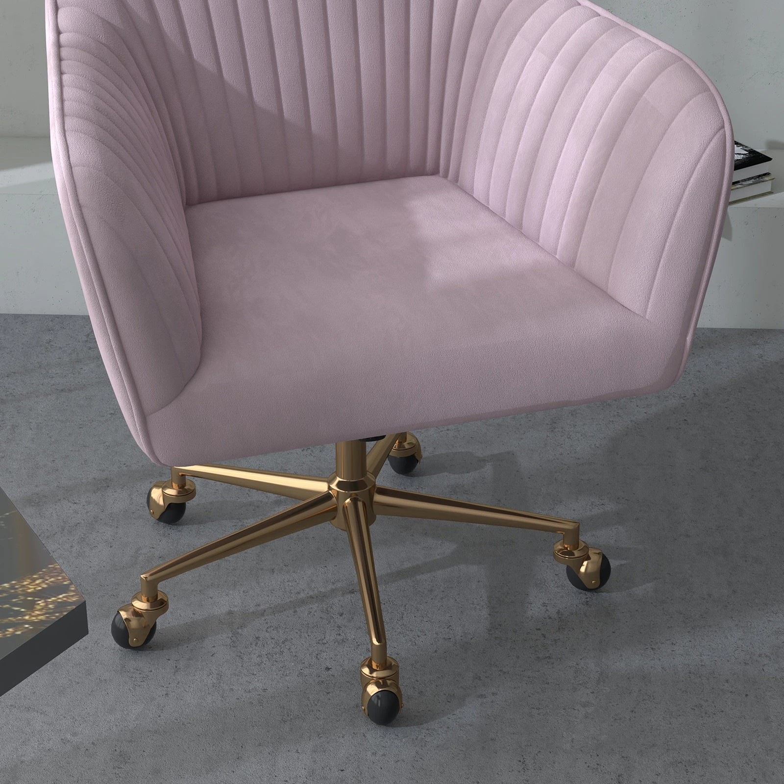 10 Casa Decor Arles Velvet Office Chair Mid Back Swivel Height Adjustable - Pink, 10 of 10