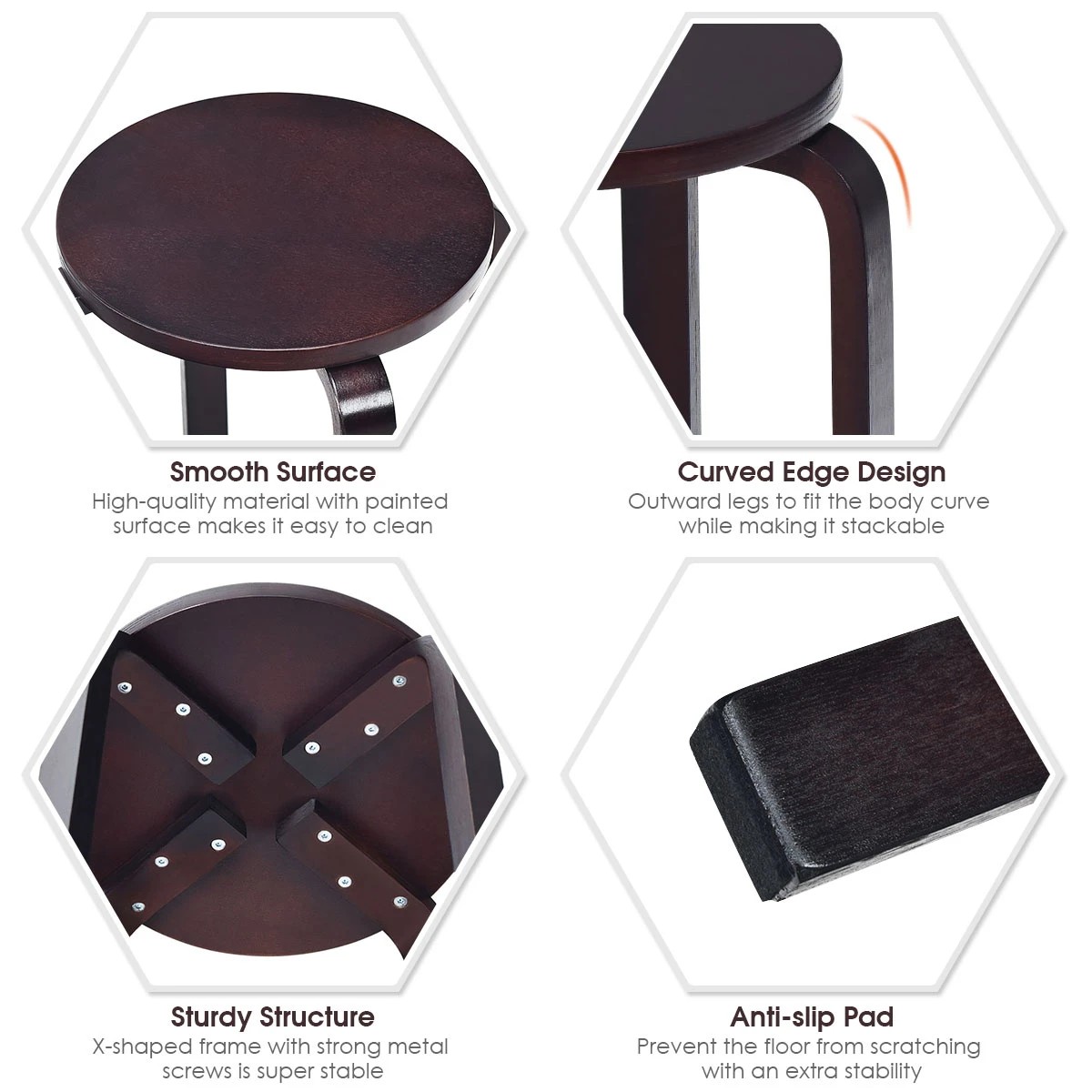 5 Costway 4PCS Wood Stacking Stool Round Dining Chair - Brown, 5 of 7