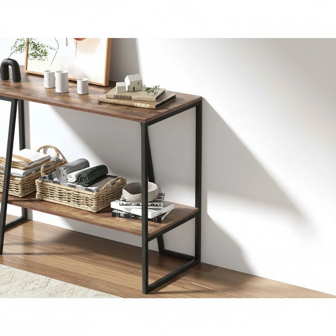 5 Artiss Console Table 106CM 2-tier Walnut Cora - Black, 5 of 6