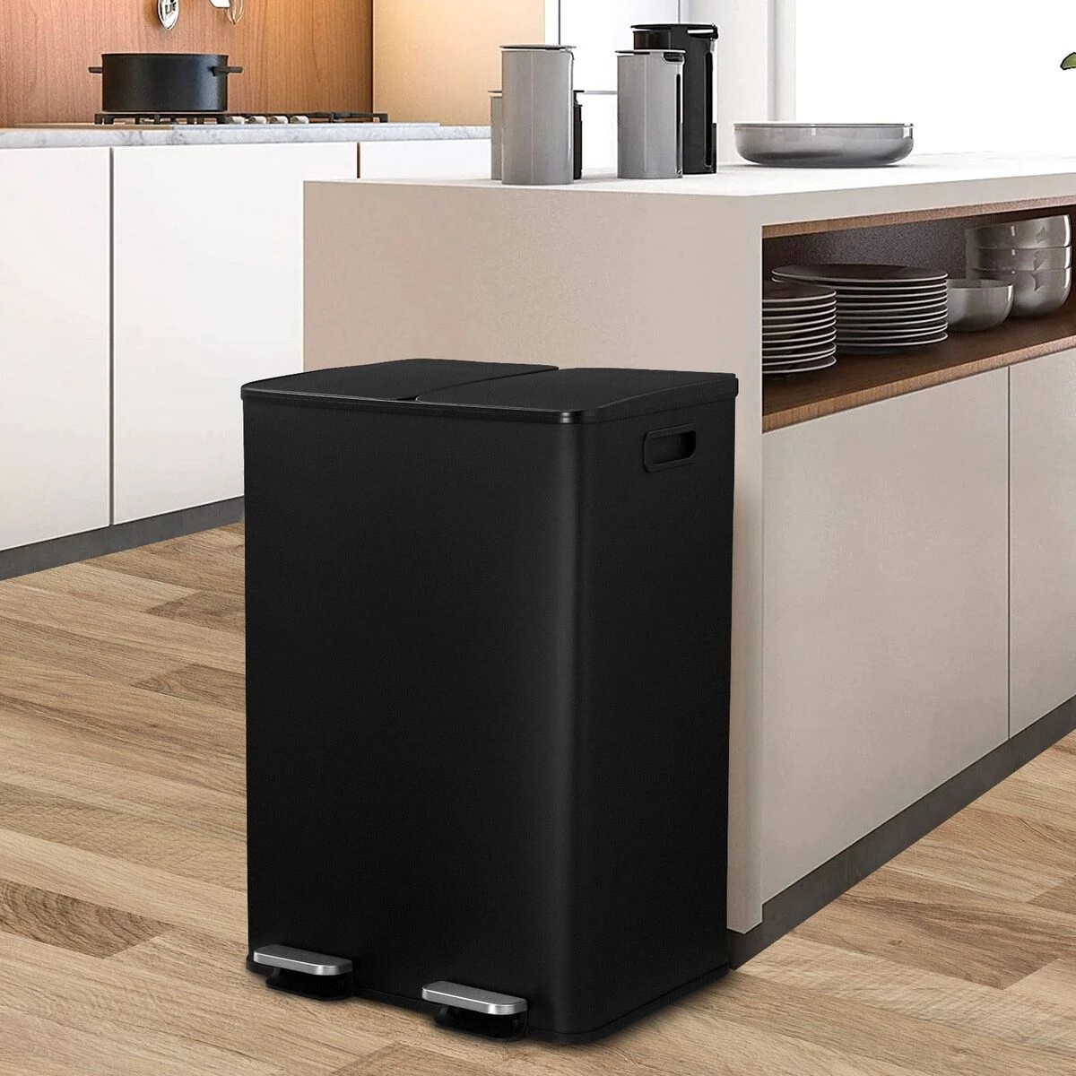 3 Maxkon 60L Rubbish Bin Dual Compartment Pedal Garbage Can Recycling Waste Stainless Steel Trashcan Soft Closing Lid, 3 of 3