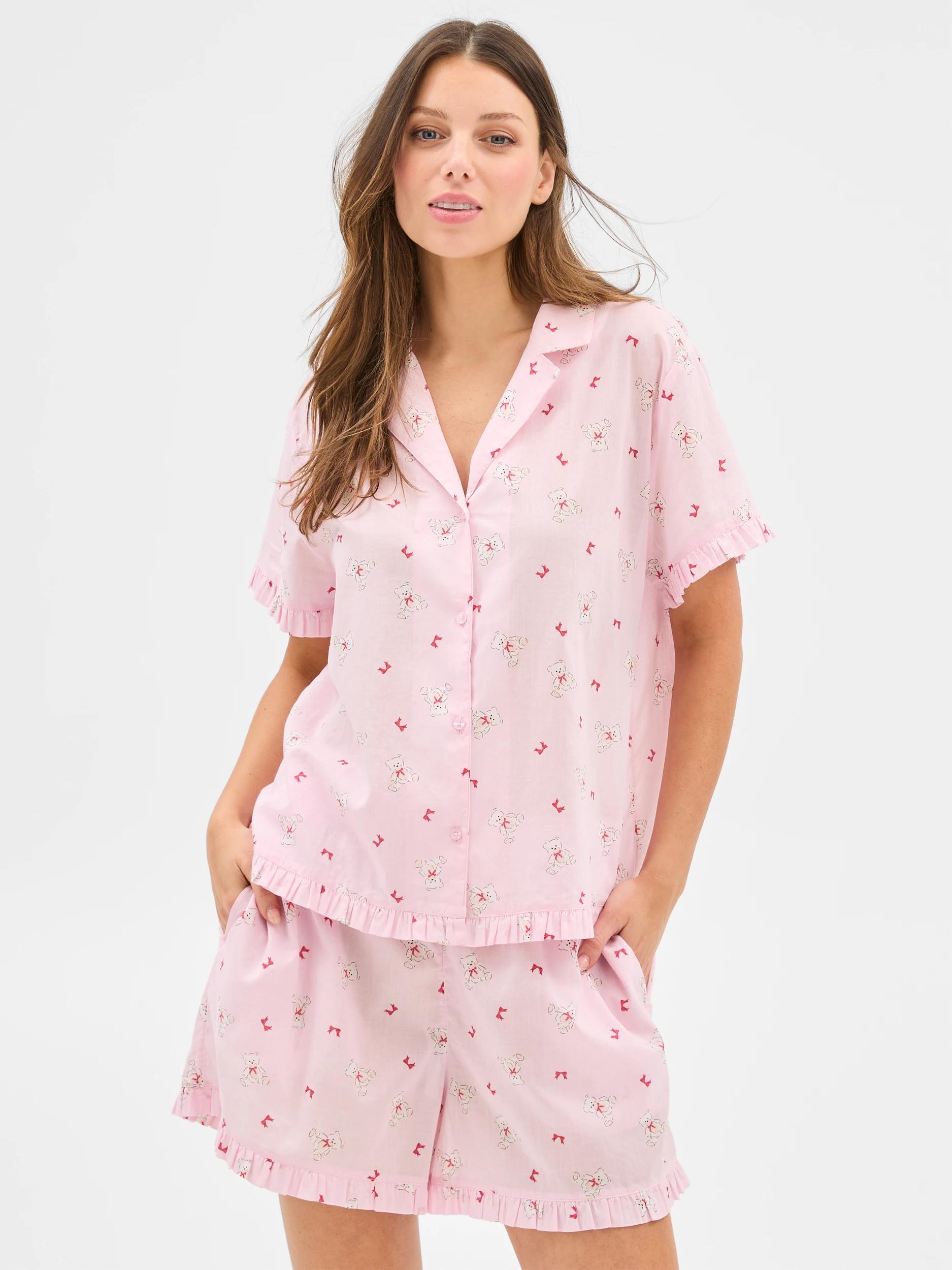1 Target Womens Woven Frill Pyjama Set PINK TEDDY, 1 of 6