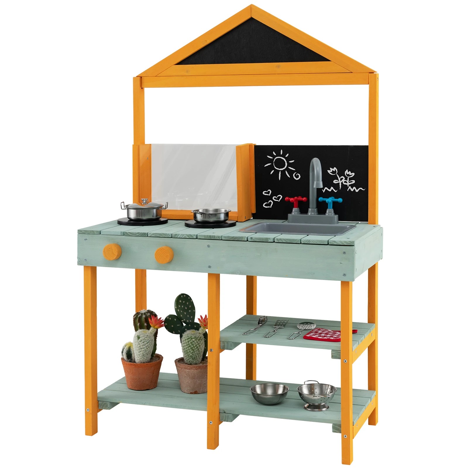 1 Costway Kitchen Pretend Playset Outdoor Kitchen Toy w/Planter, 1 of 1