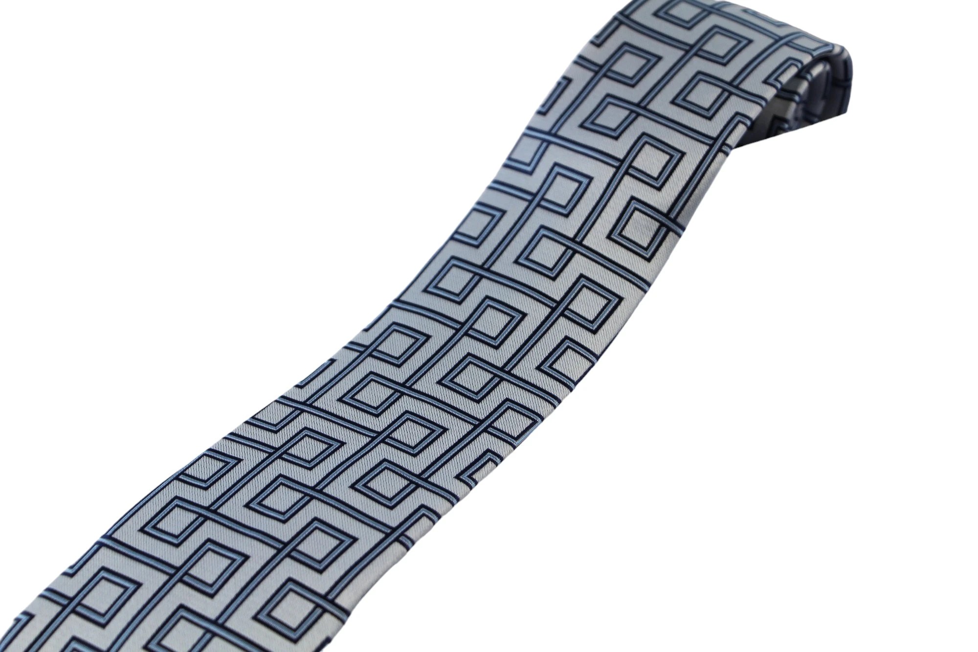 3 Zasel Mens Silver With Navy Maze Patterned 8cm Neck Tie - Multi, 3 of 3