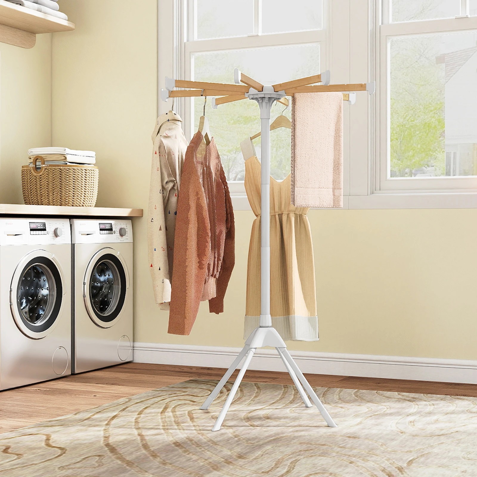 2 Costway Adjustable Clothes Drying Rack Foldable Hanger Laundry Octopus Airer w/8 Bamboo Hanging Rod, 2 of 4