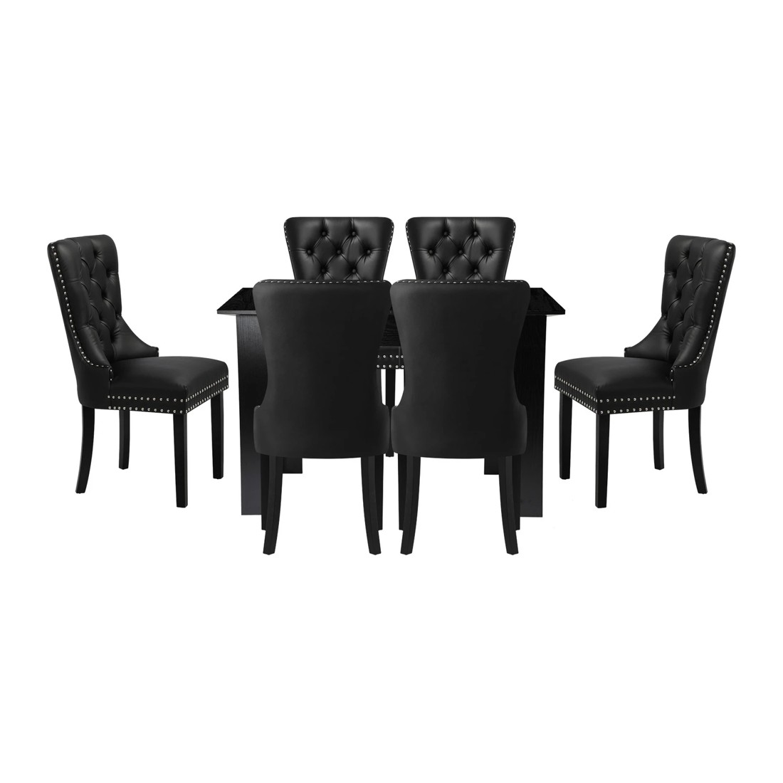 8 Oikiture 160cm Extendable Dining Table With 6pcs Pu Leather Dining Chairs
 - Black, 8 of 10