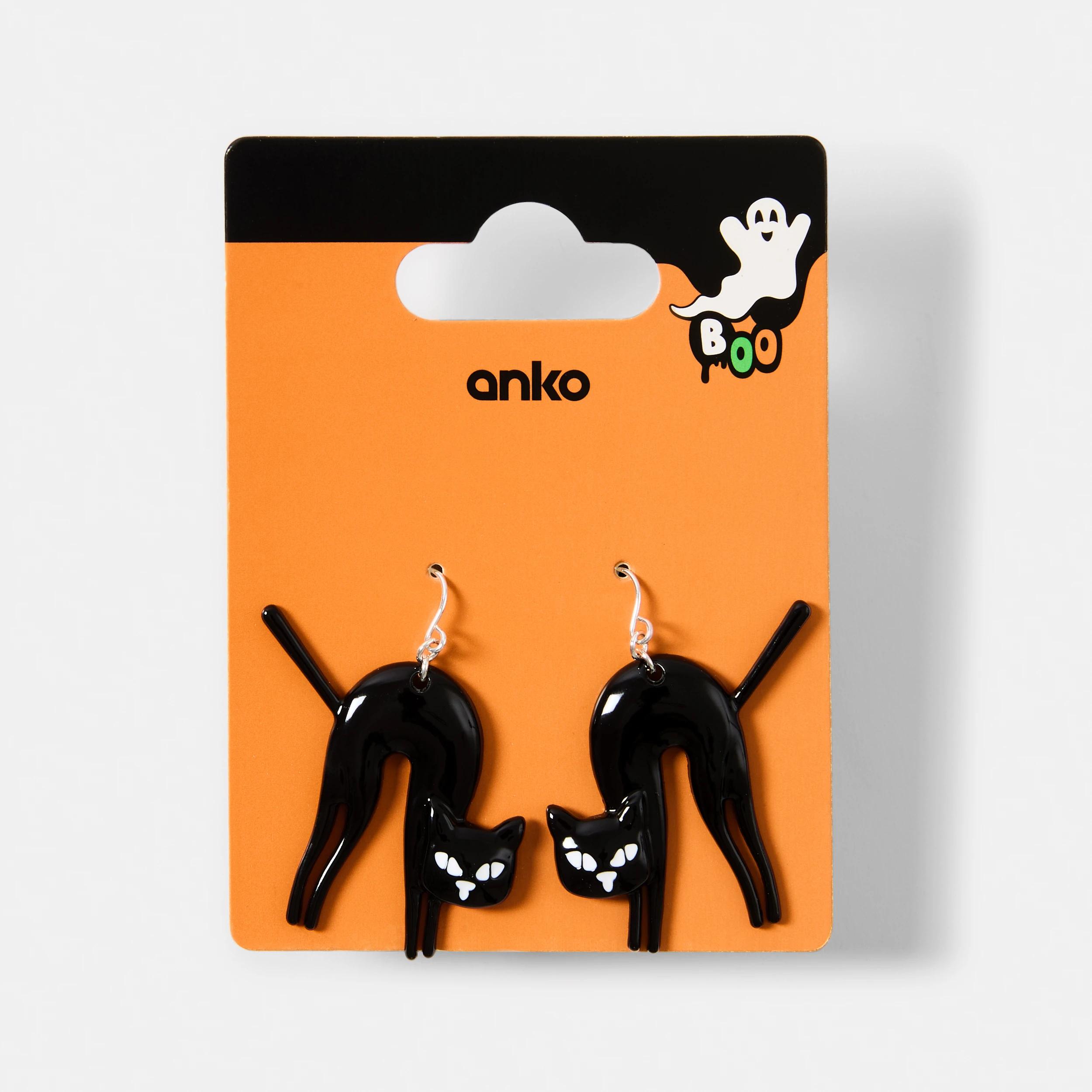 4 Halloween Cat Earrings - Black and Silver Tone Black, 4 of 4