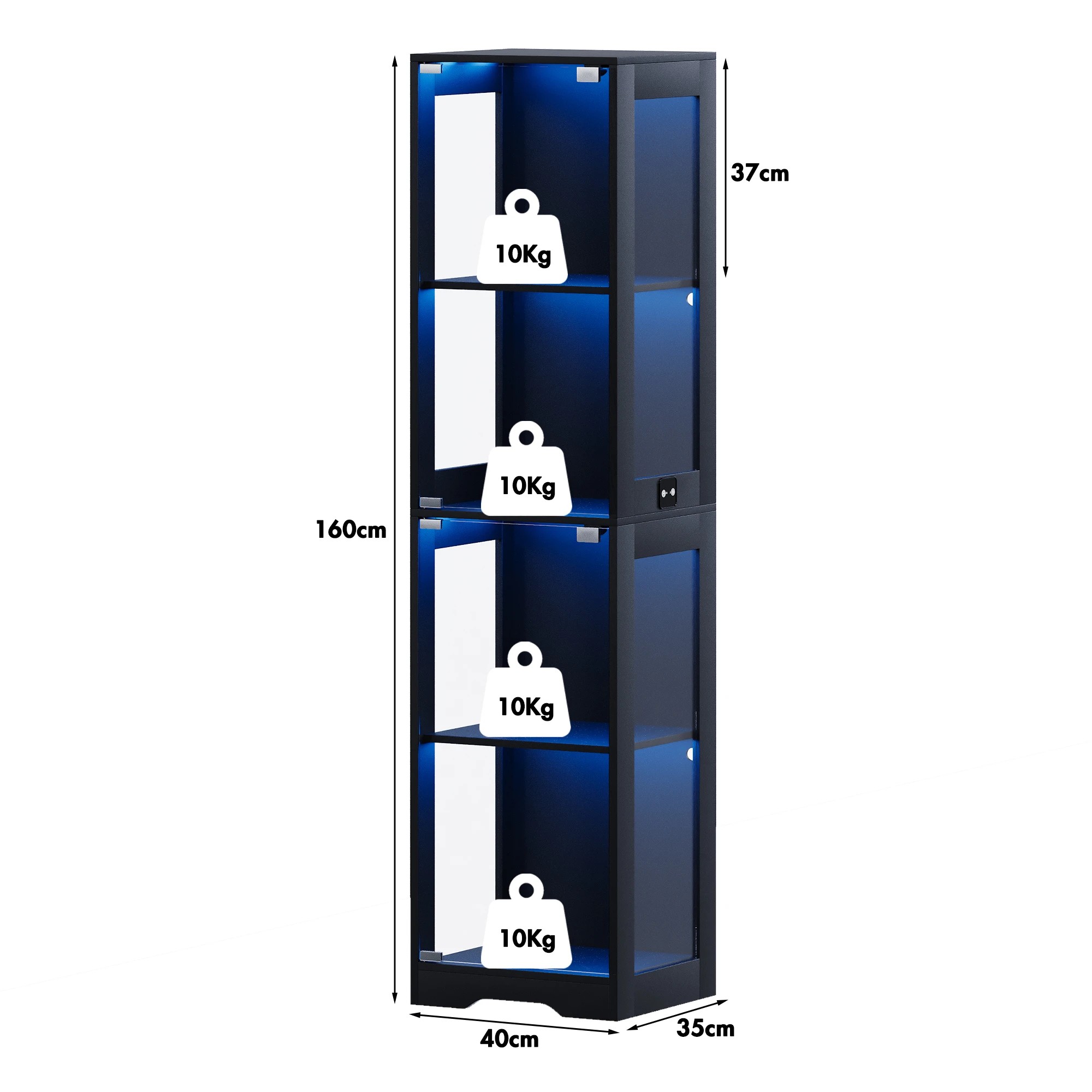3 Advwin 4 Tier LED Glass Display Cabinet 160cm High Tall Storage Bookshelf - Black, 3 of 9