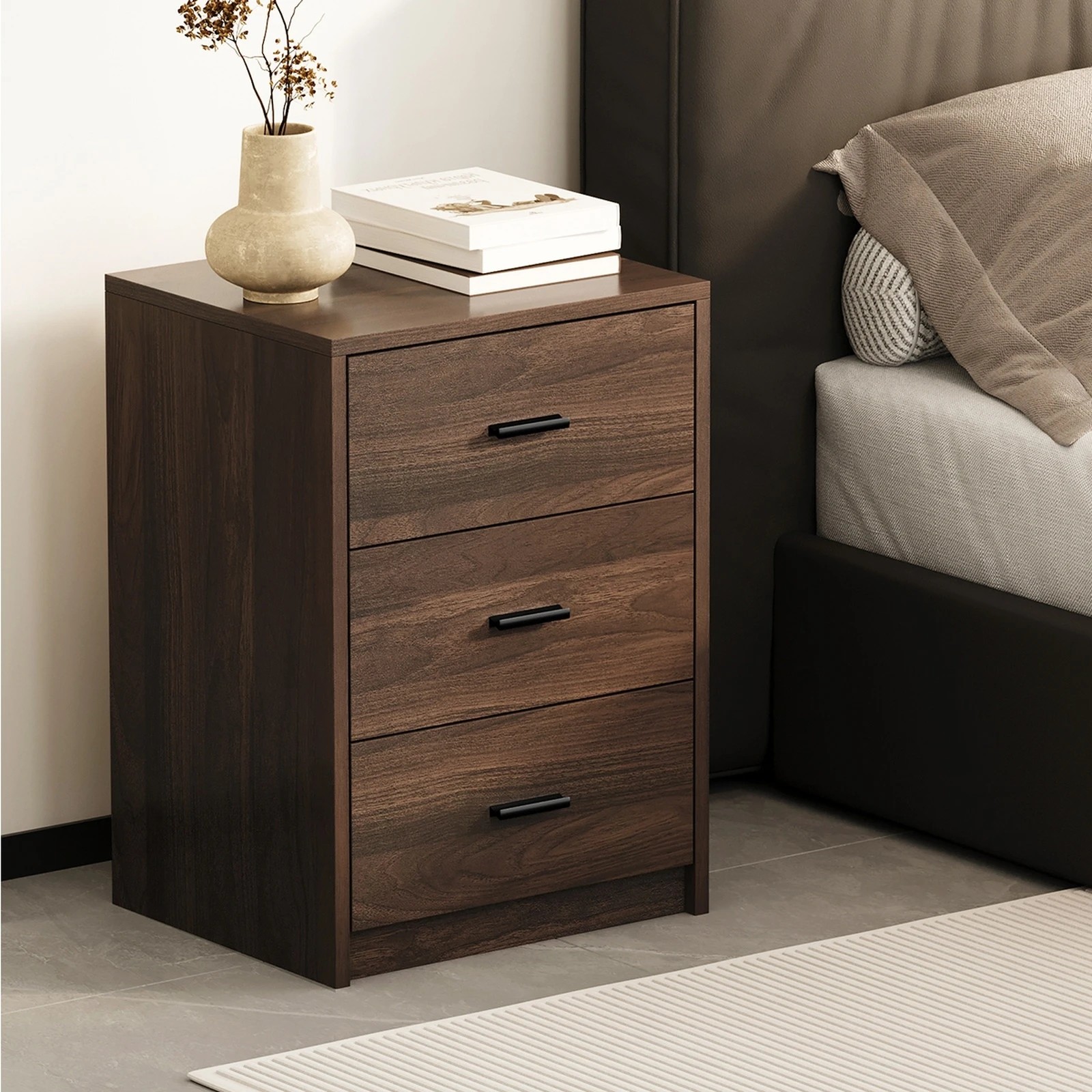 4 Oikiture Bedside Table 3 Drawers Nightstand Bedroom Storage Side End - Brown, 4 of 9