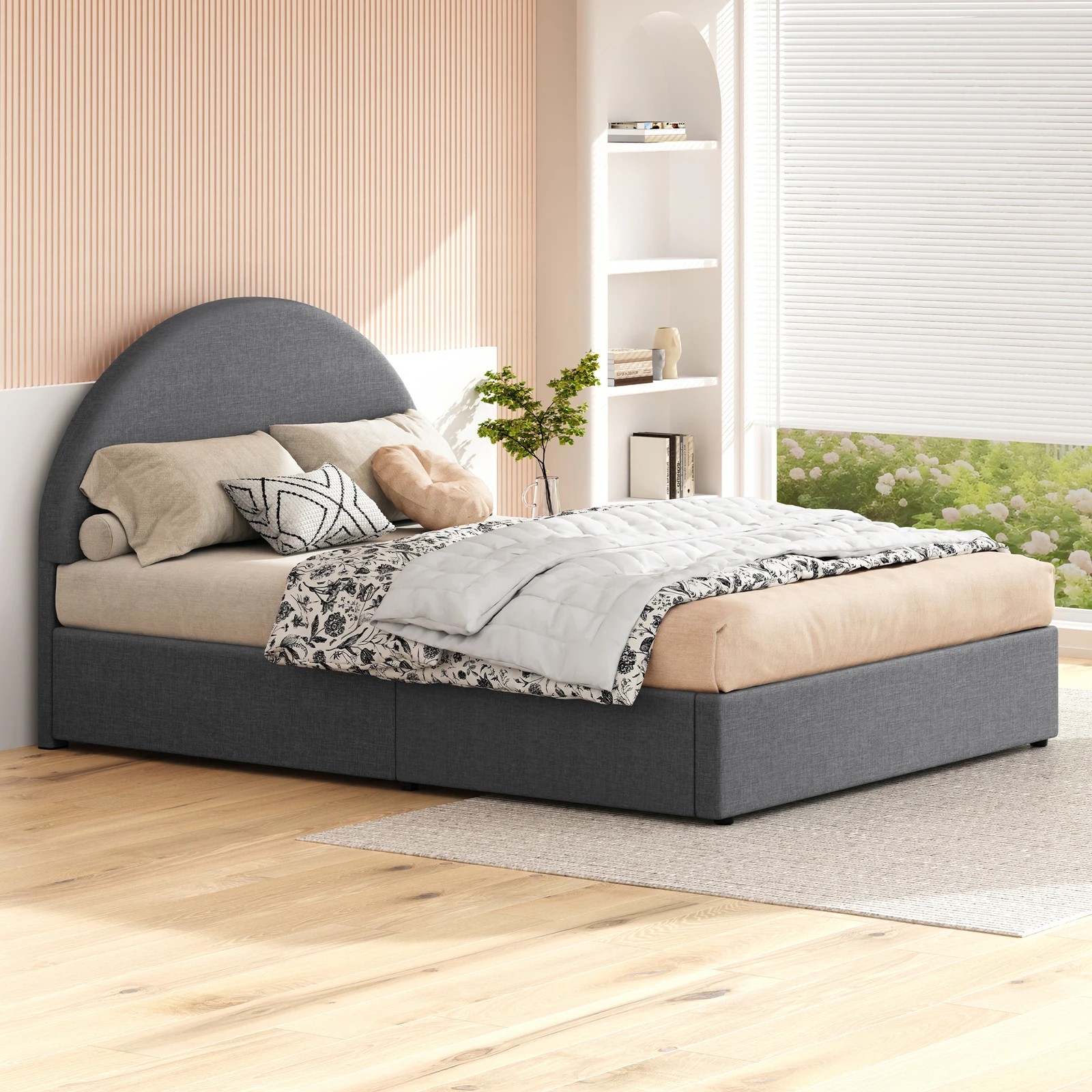 6 Alfordson Bed Frame Double Size Arched Base Gas Lift Storage Fabric Hoult - Grey, 6 of 10