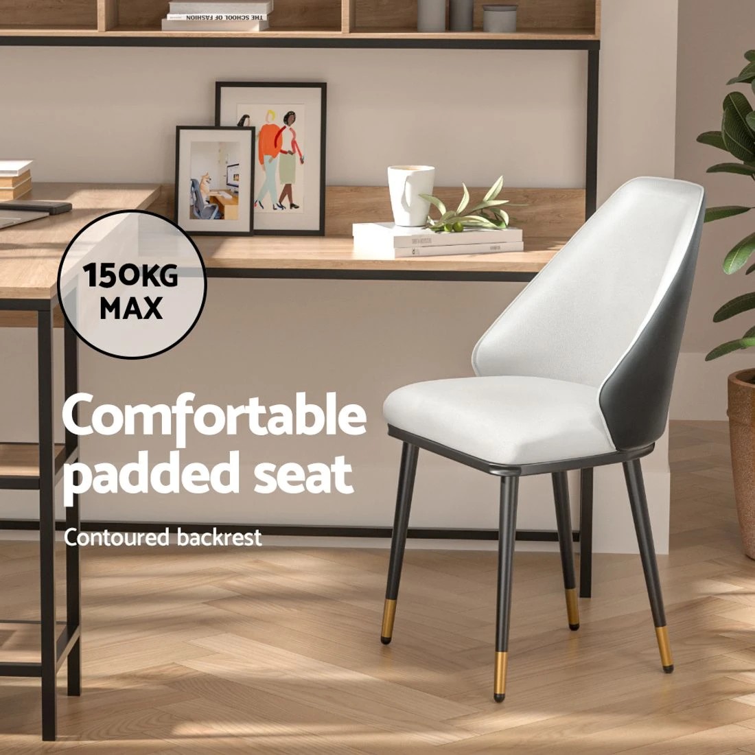 4 Artiss Dining Chairs Set of 2 Leather Seat  and - White, 4 of 5