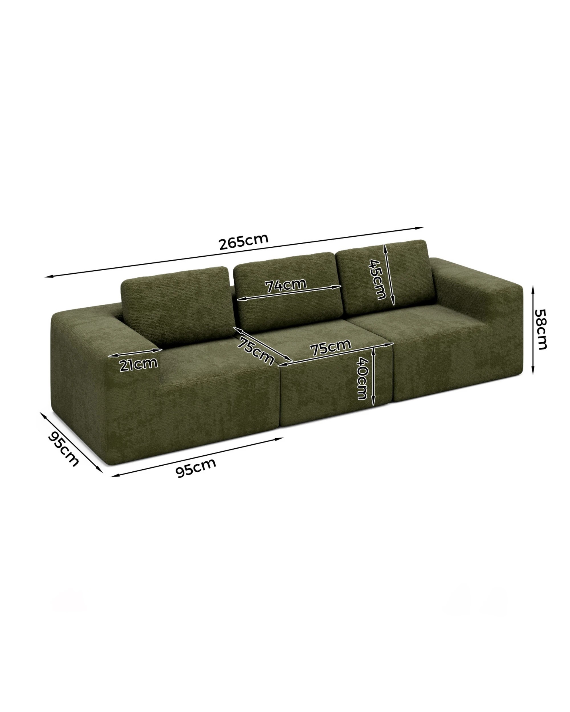 4 Advwin 265cm 3 Seater Sofa Chenille Fabric Modern Modular Sectional Couch No Assembly Foam Modular Sofa, 4 of 4