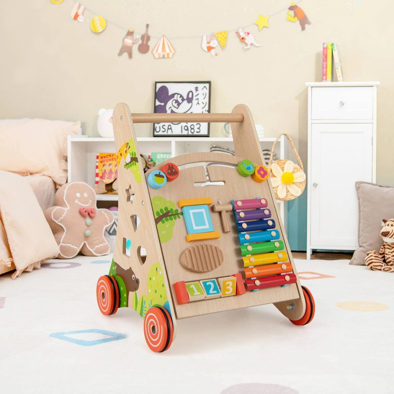3 Costway All-in-1 Wooden Walker Push Pull Learning Activity Walker - Natural, 3 of 3