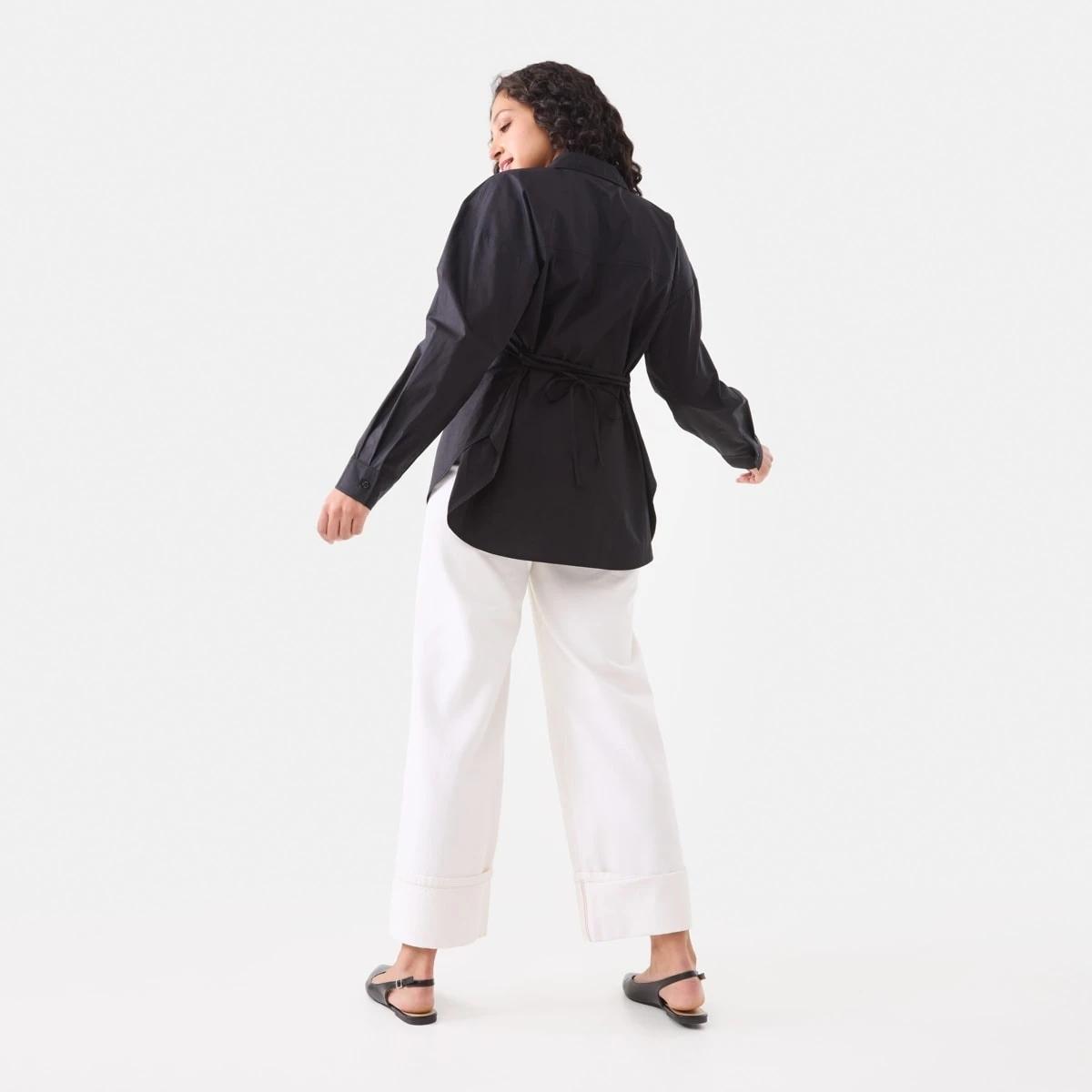4 Long Sleeve Tie Back Detail Shirt Black, 4 of 7
